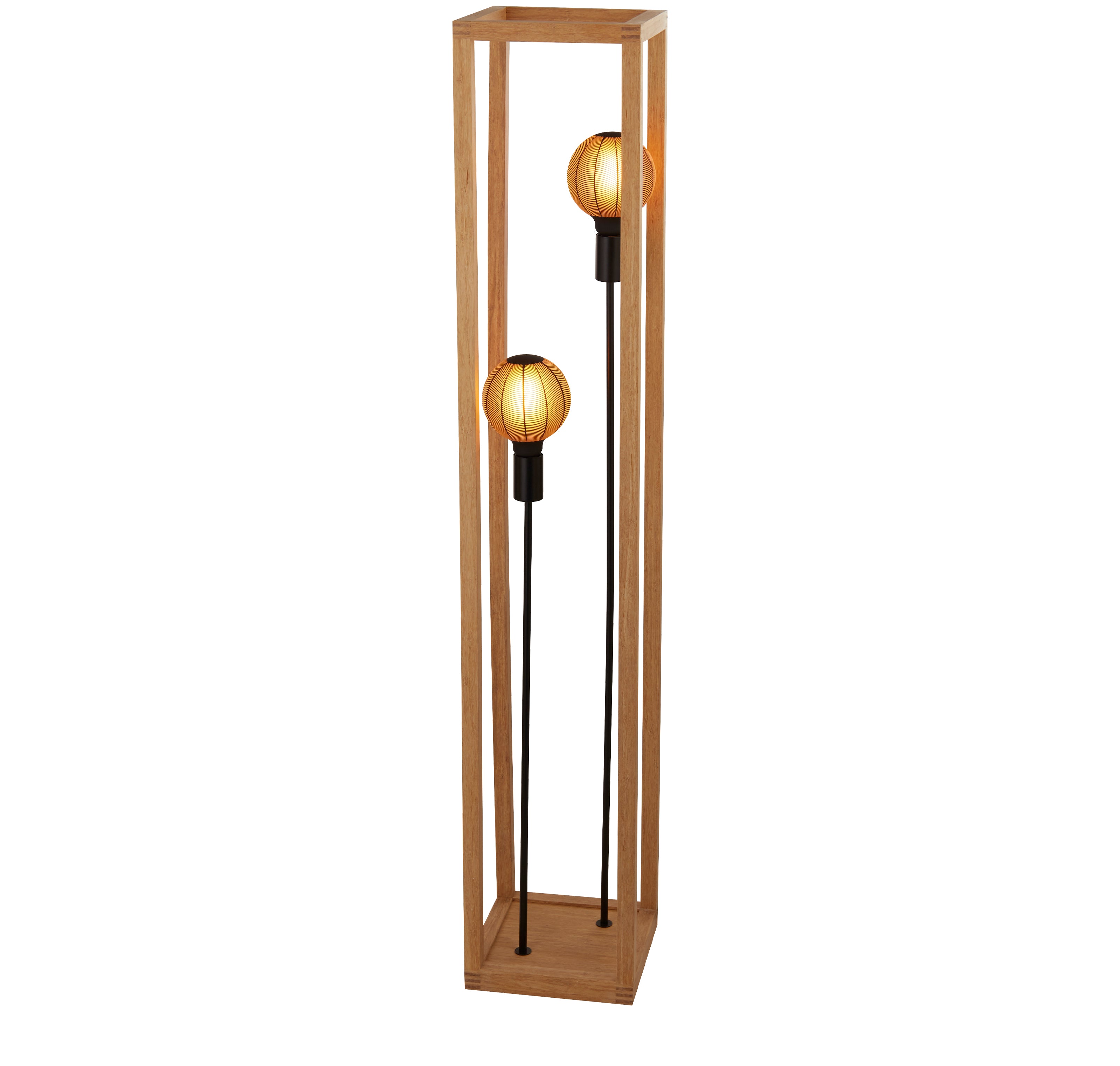Searchlight Soho 2 Light Floor Lamp - Natural Wood & Black