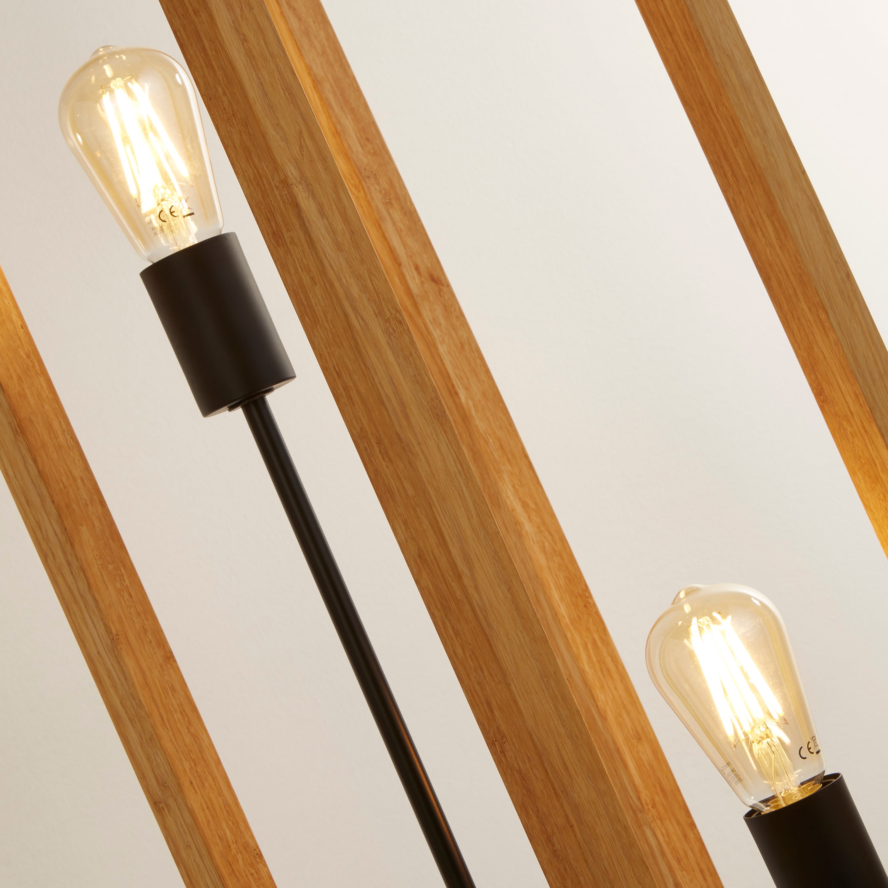 Searchlight Soho 2 Light Floor Lamp - Natural Wood & Black
