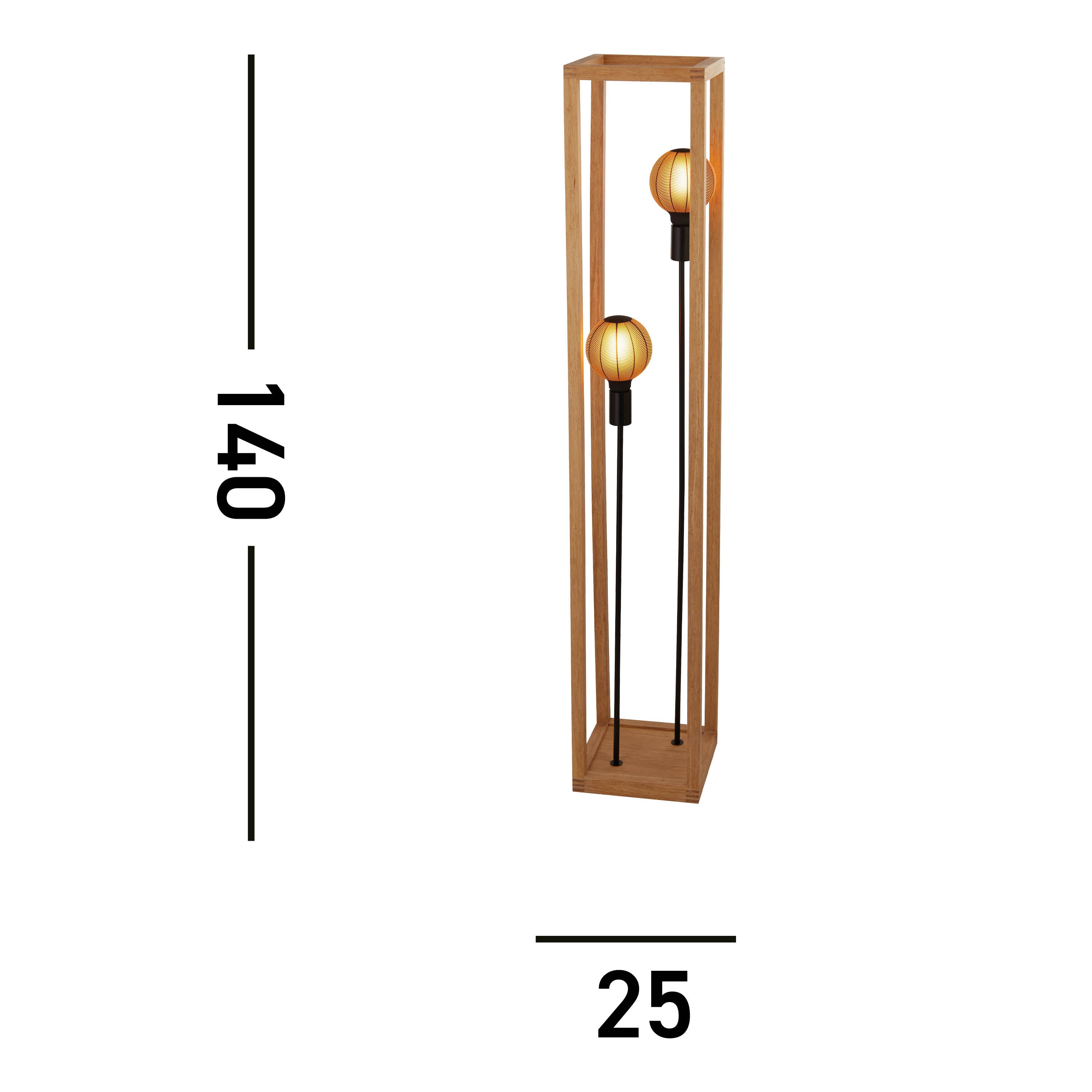 Searchlight Soho 2 Light Floor Lamp - Natural Wood & Black