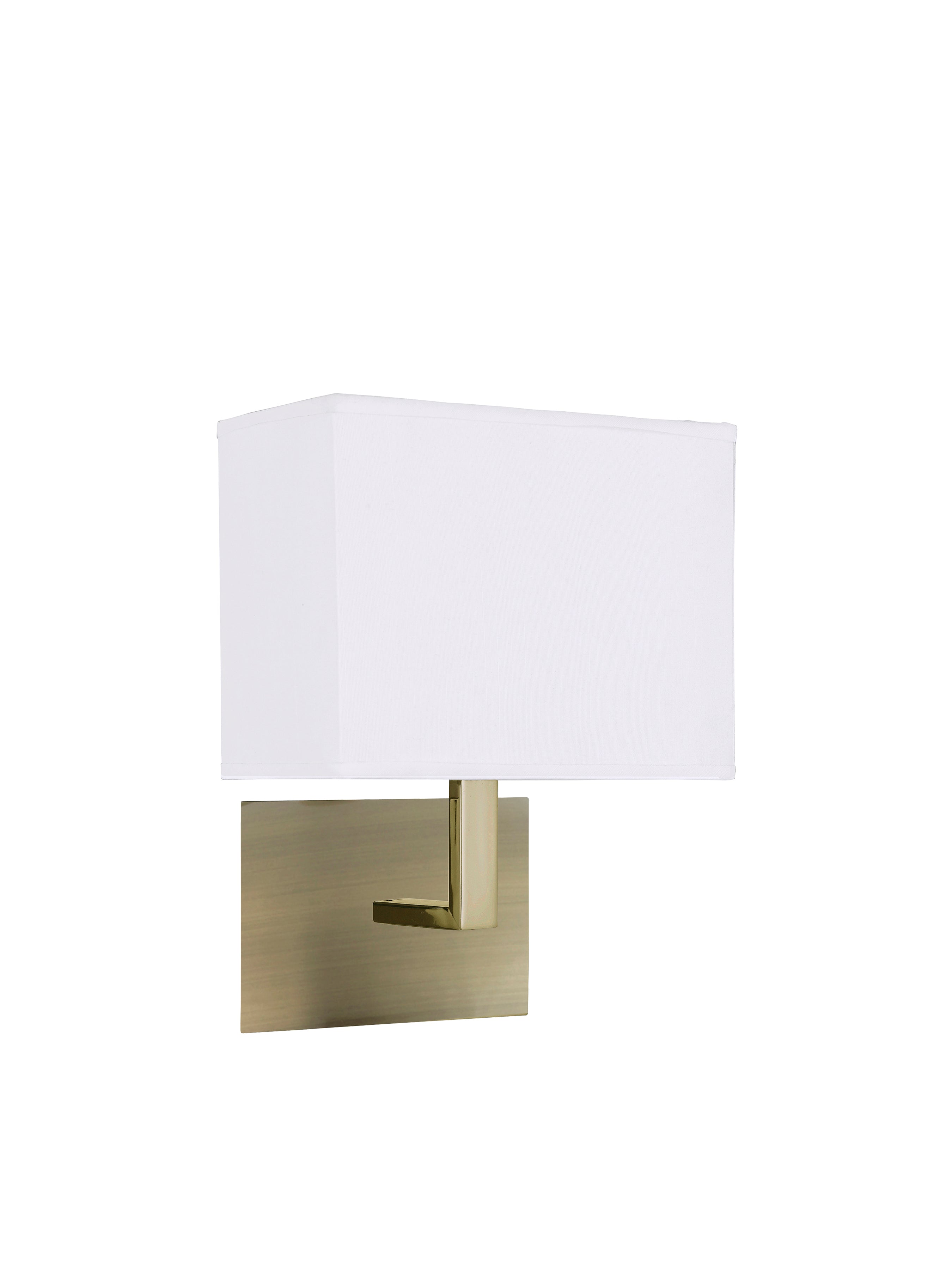 Searchlight Angela Antique Brass Wall Light - White Rectangular Fabric Shade, Black Switch