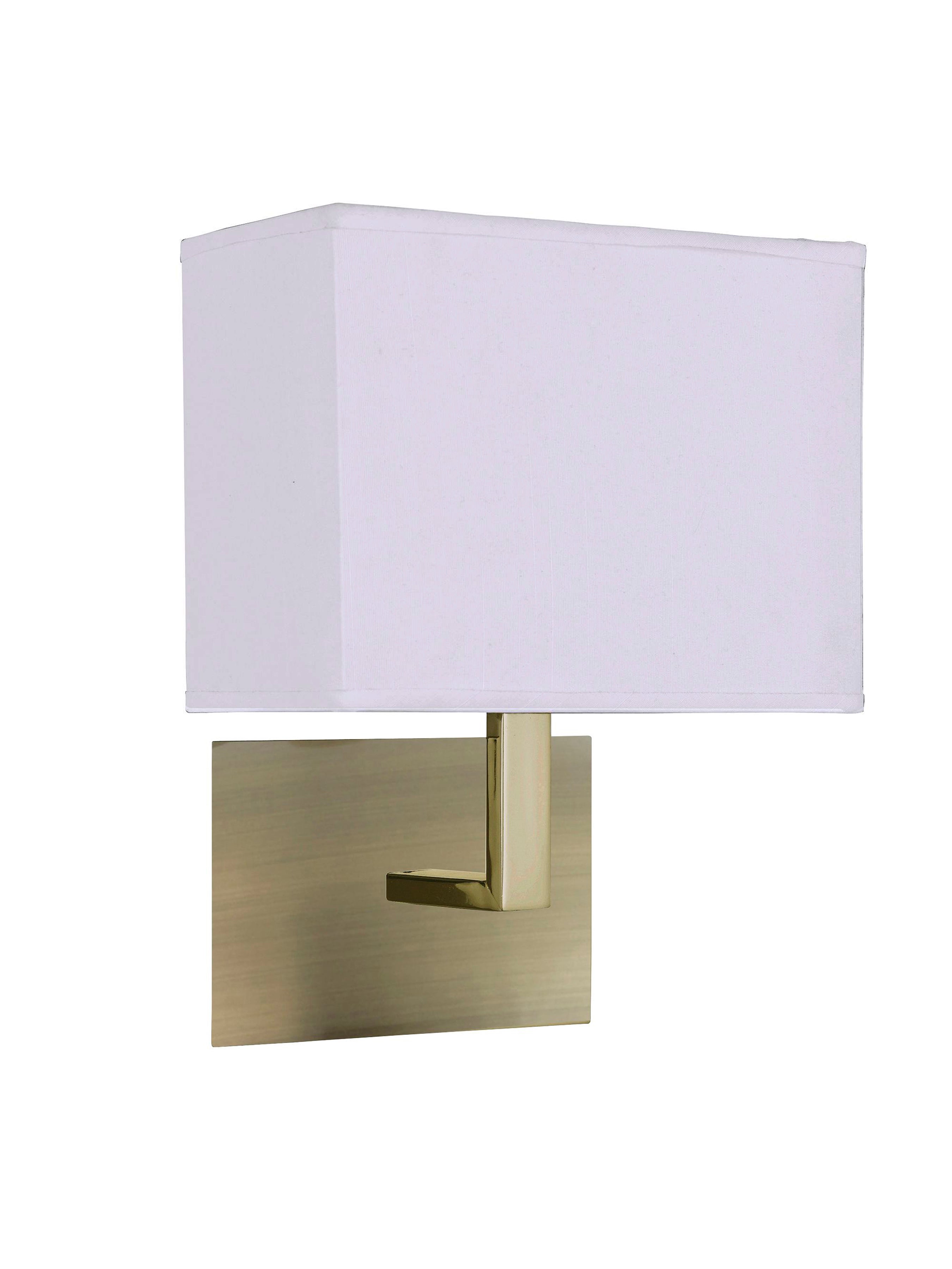 Searchlight Angela Antique Brass Wall Light - White Rectangular Fabric Shade, Black Switch