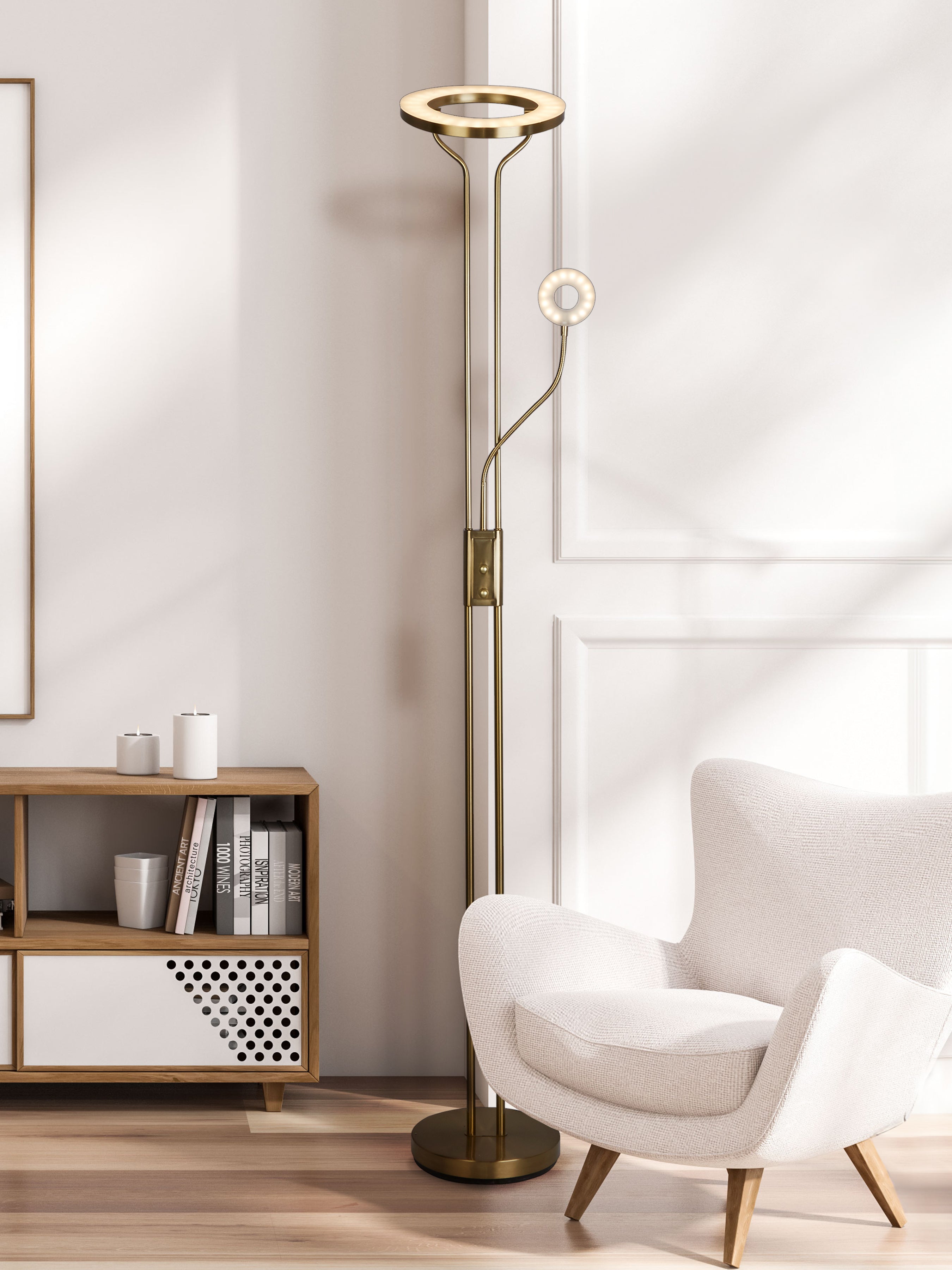 Searchlight Merlin Mother & Child Floor Lamp - Satin Brass