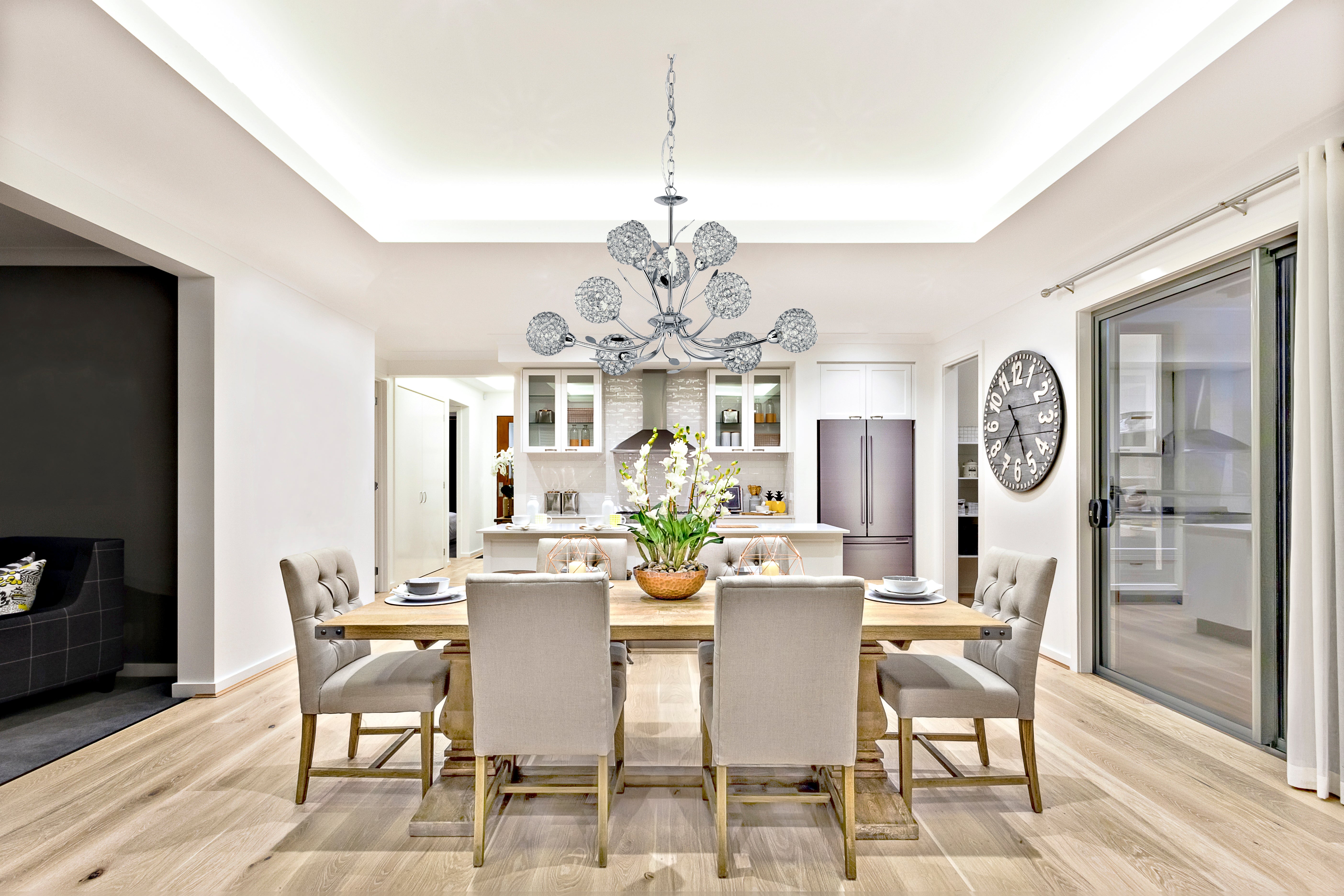 Searchlight Bay II 9 Light Pendant - Chrome & Clear Glass