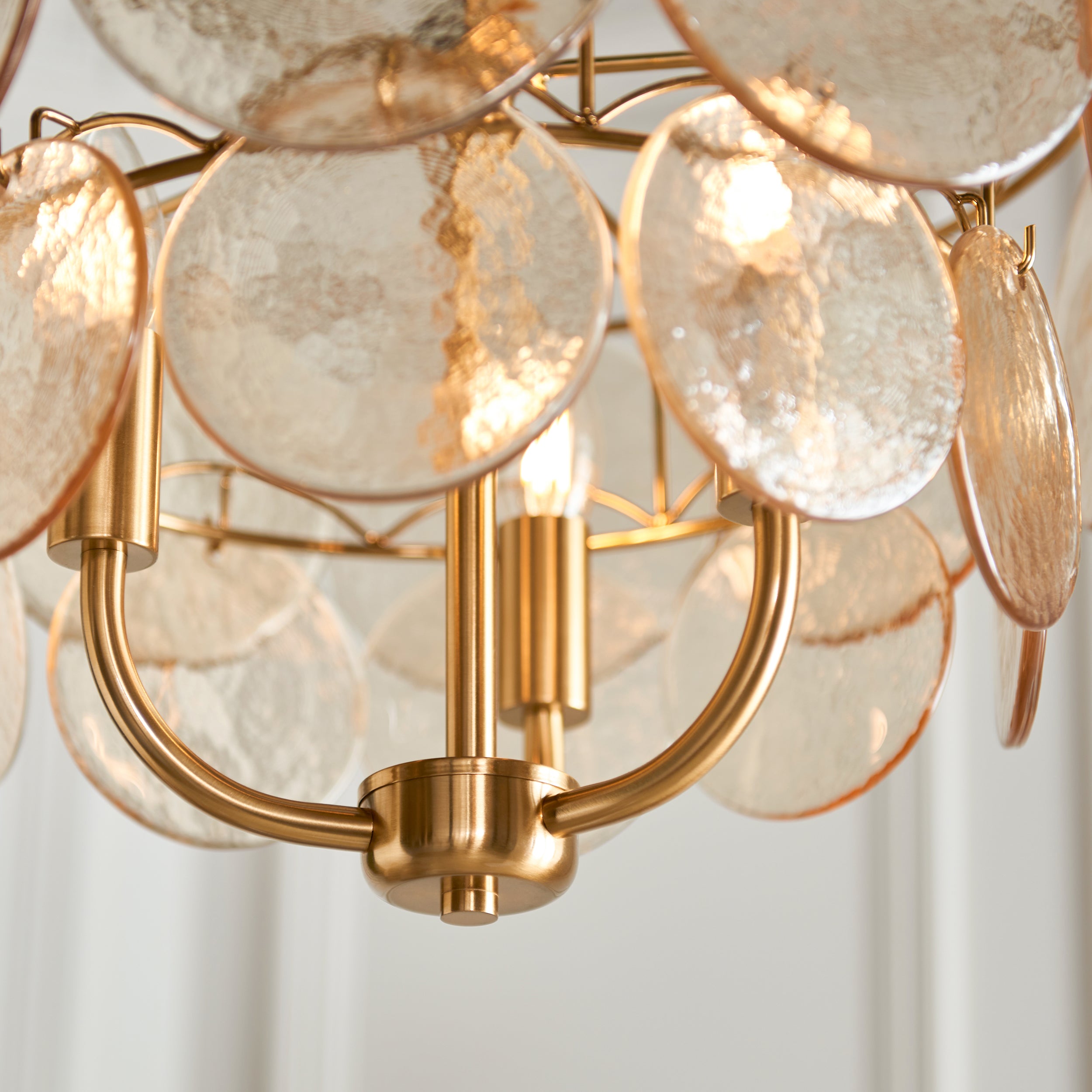 Utopia Aura 3 Light Ceiling Bendant - Brushed Aged Brass & Champagne Glass