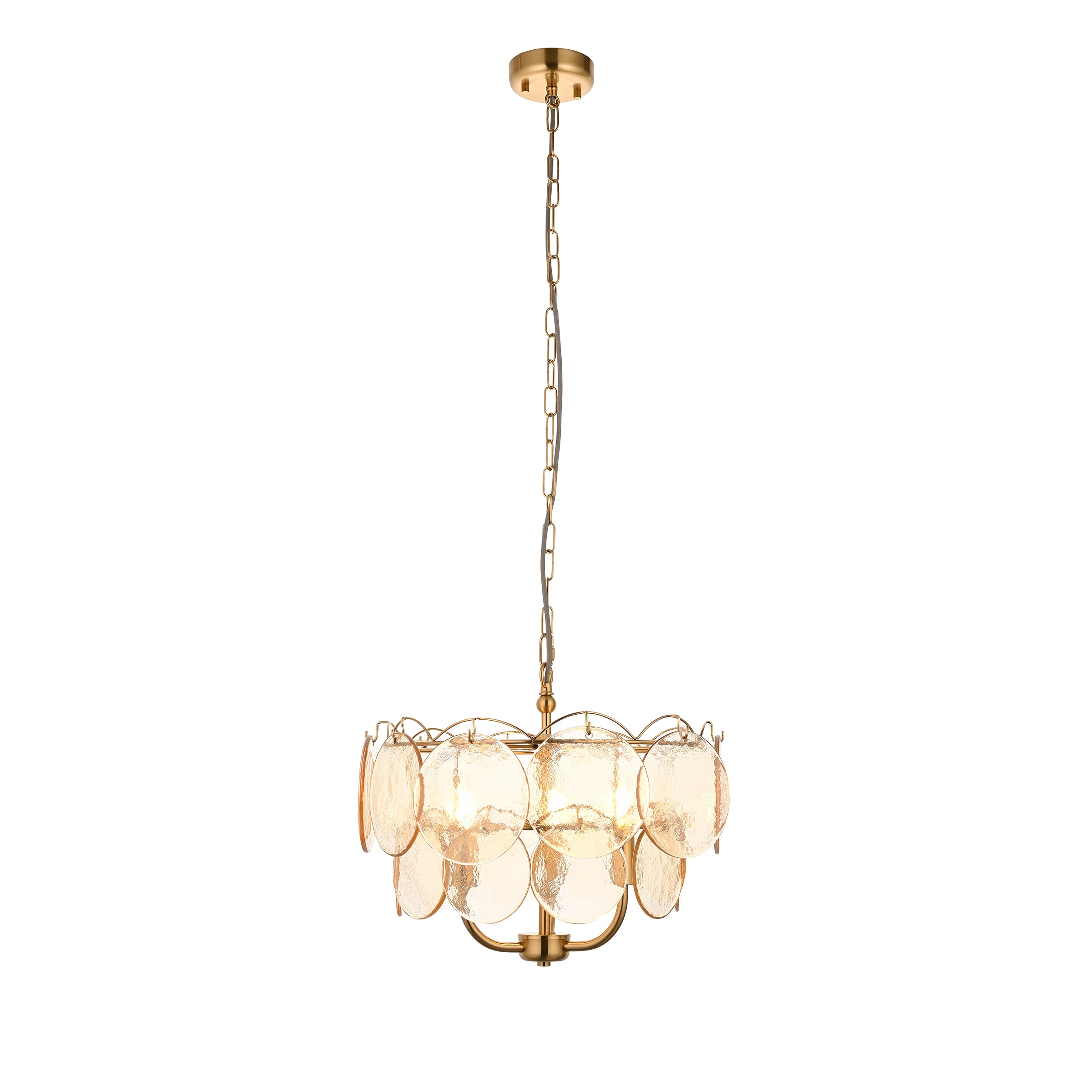Utopia Aura 3 Light Ceiling Bendant - Brushed Aged Brass & Champagne Glass