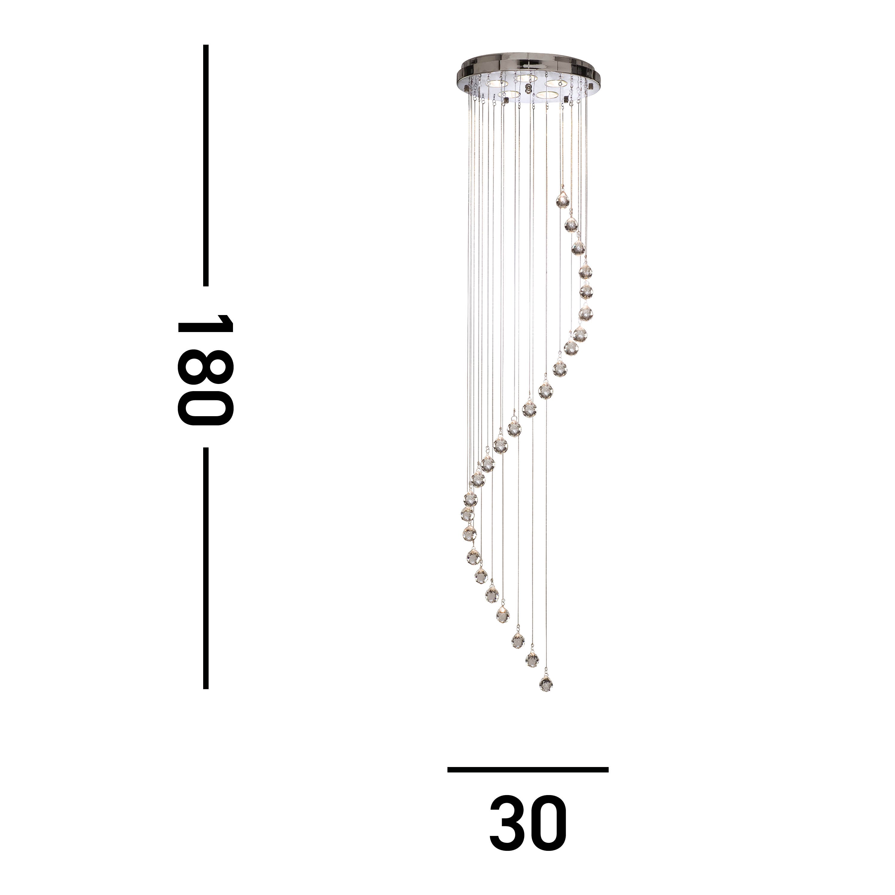 Searchlight Chrome 5 Light Multi - Drop Pendant, Crystal Balls, Adjustable Height