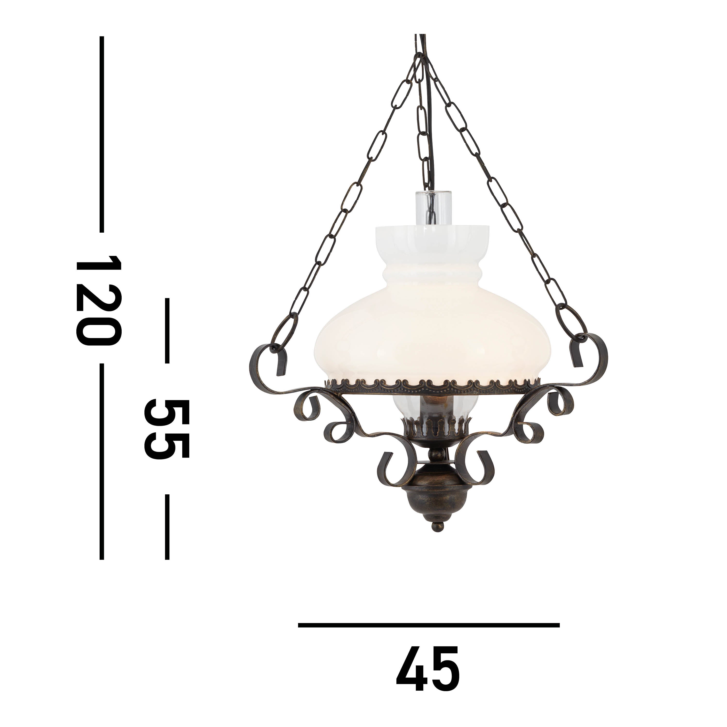 Searchlight Redgrave Wrought Iron Oil Lantern With Opal Glass Diffuser
