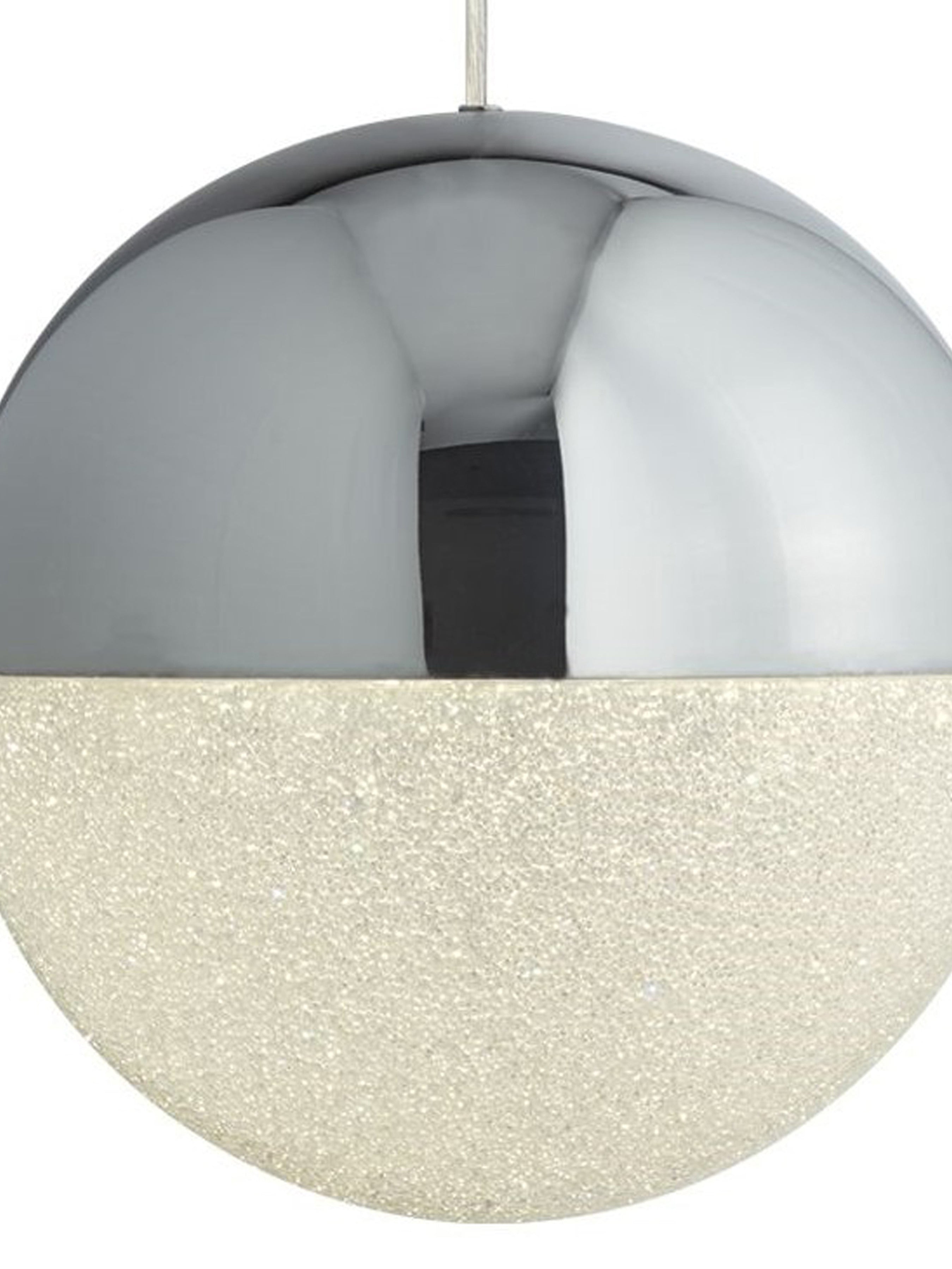 Searchlight Malta LED Pendant - Chrome & Crushed Ice Shade - 25cm