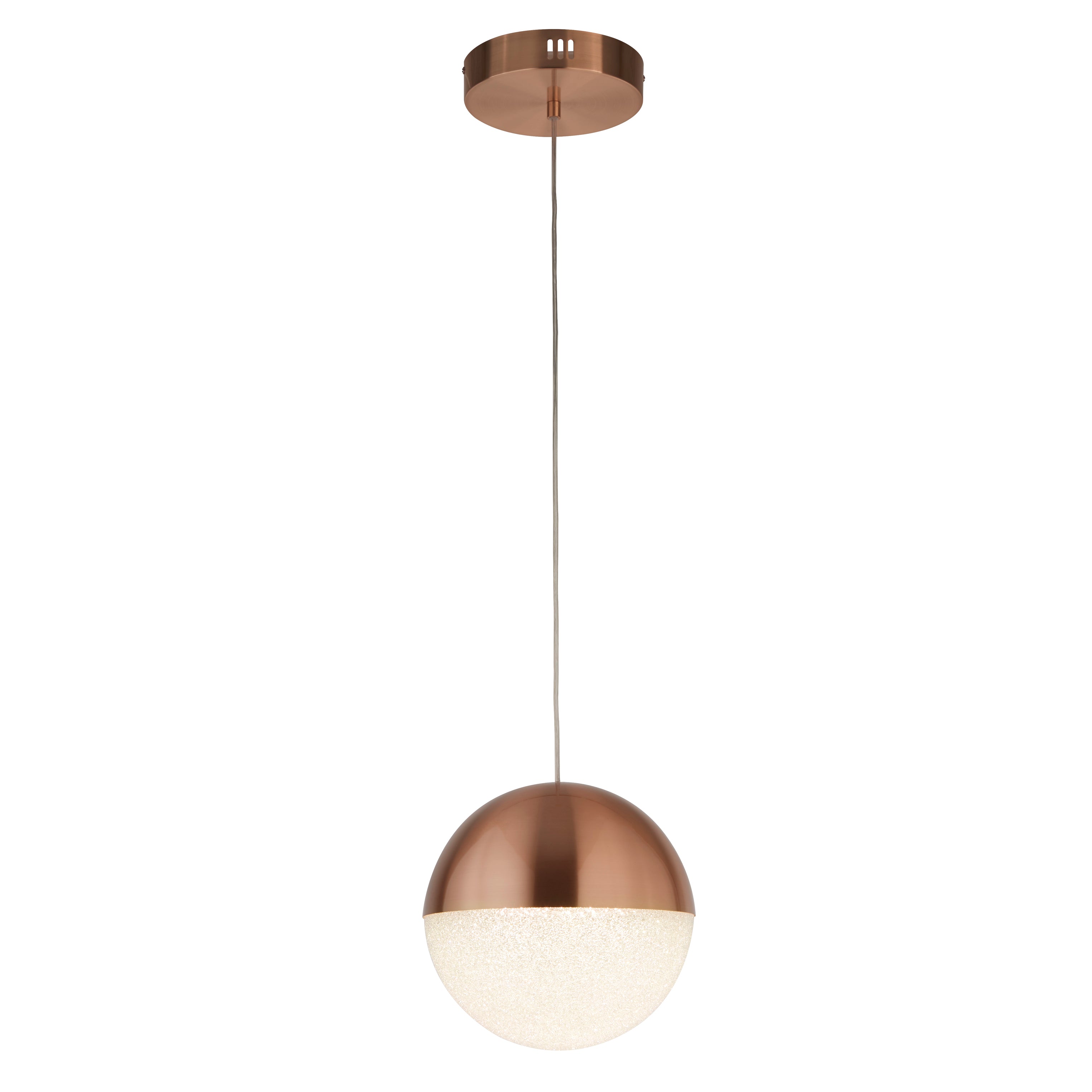Searchlight Malta LED Pendant - Copper & Crushed Ice Shade