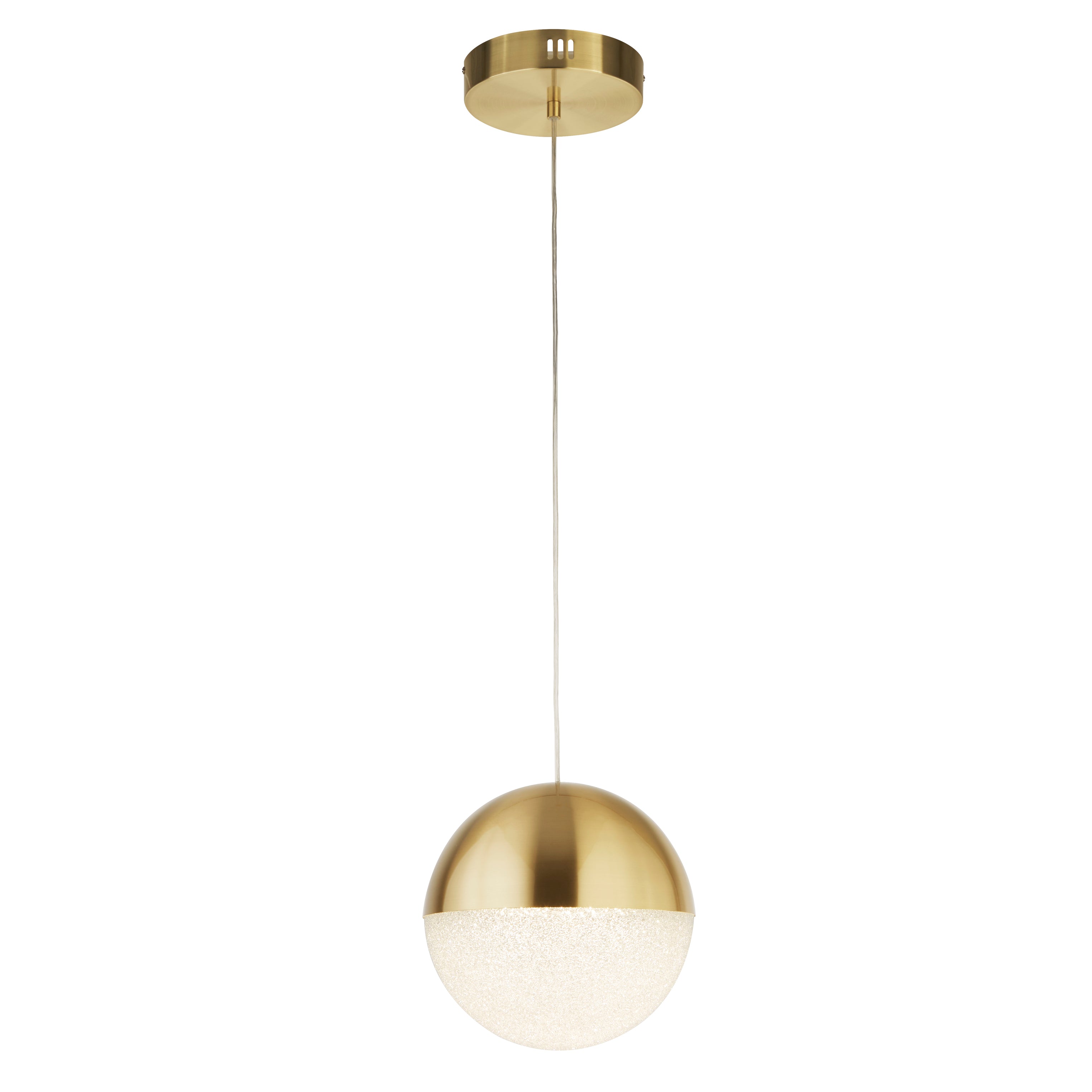Searchlight Malta LED Pendant - Satin Brass & Crushed Ice Shade