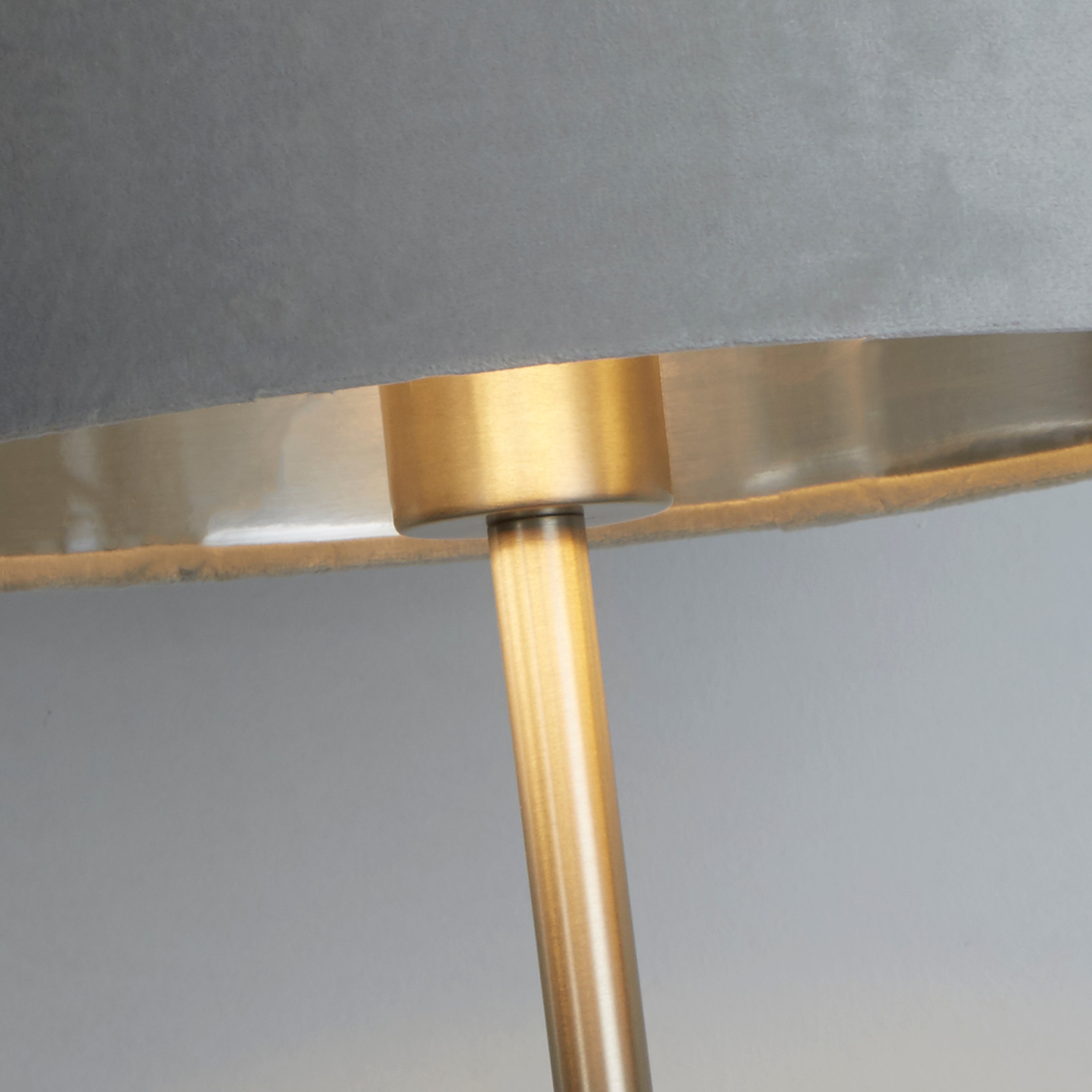 Searchlight Fairview USB Table Lamp - Satin Nickel & Grey Velvet Shade