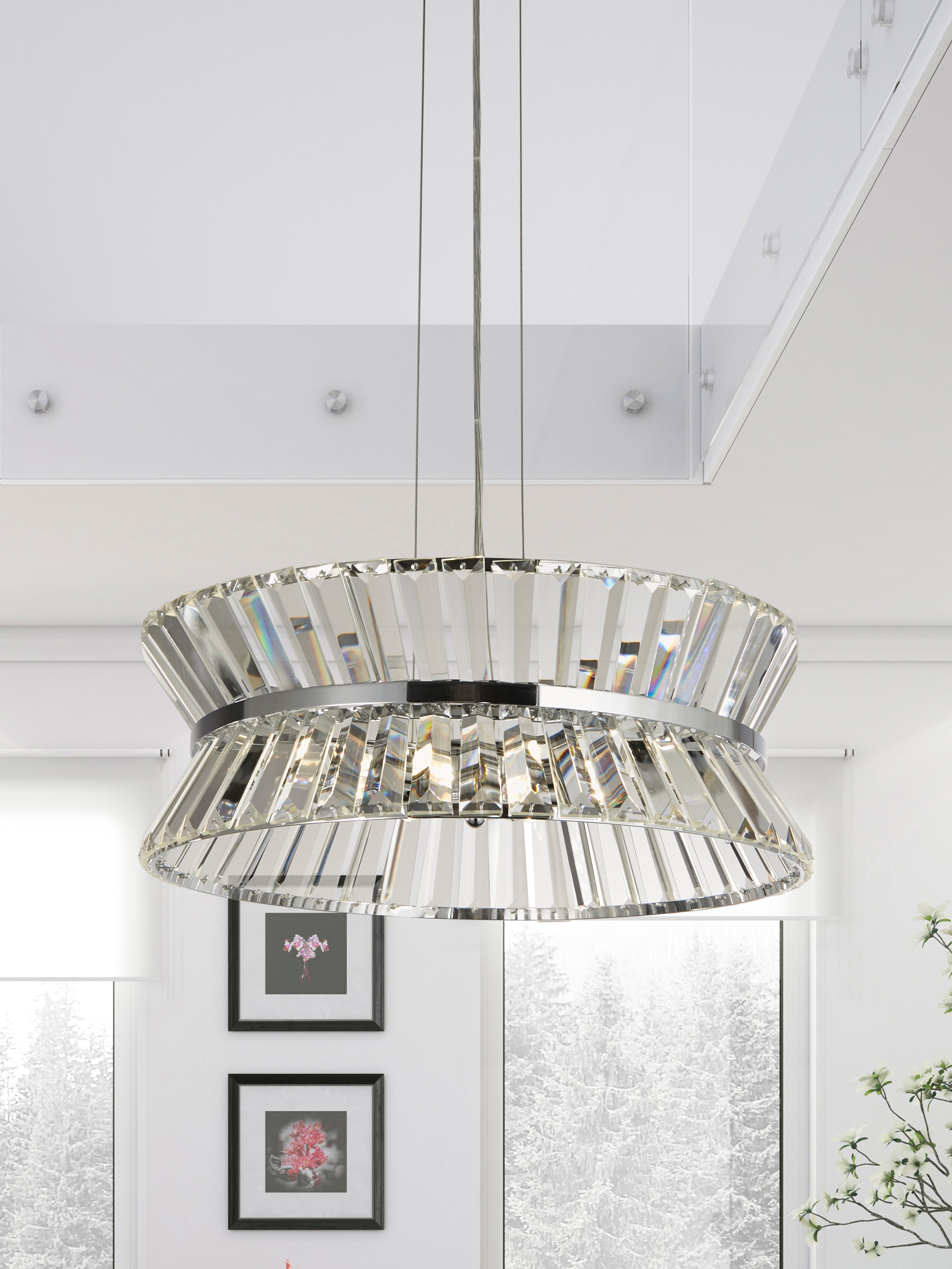 Searchlight Tetlow 7 Light Pendant/Semi-Flush - Chrome & Clear Crystal