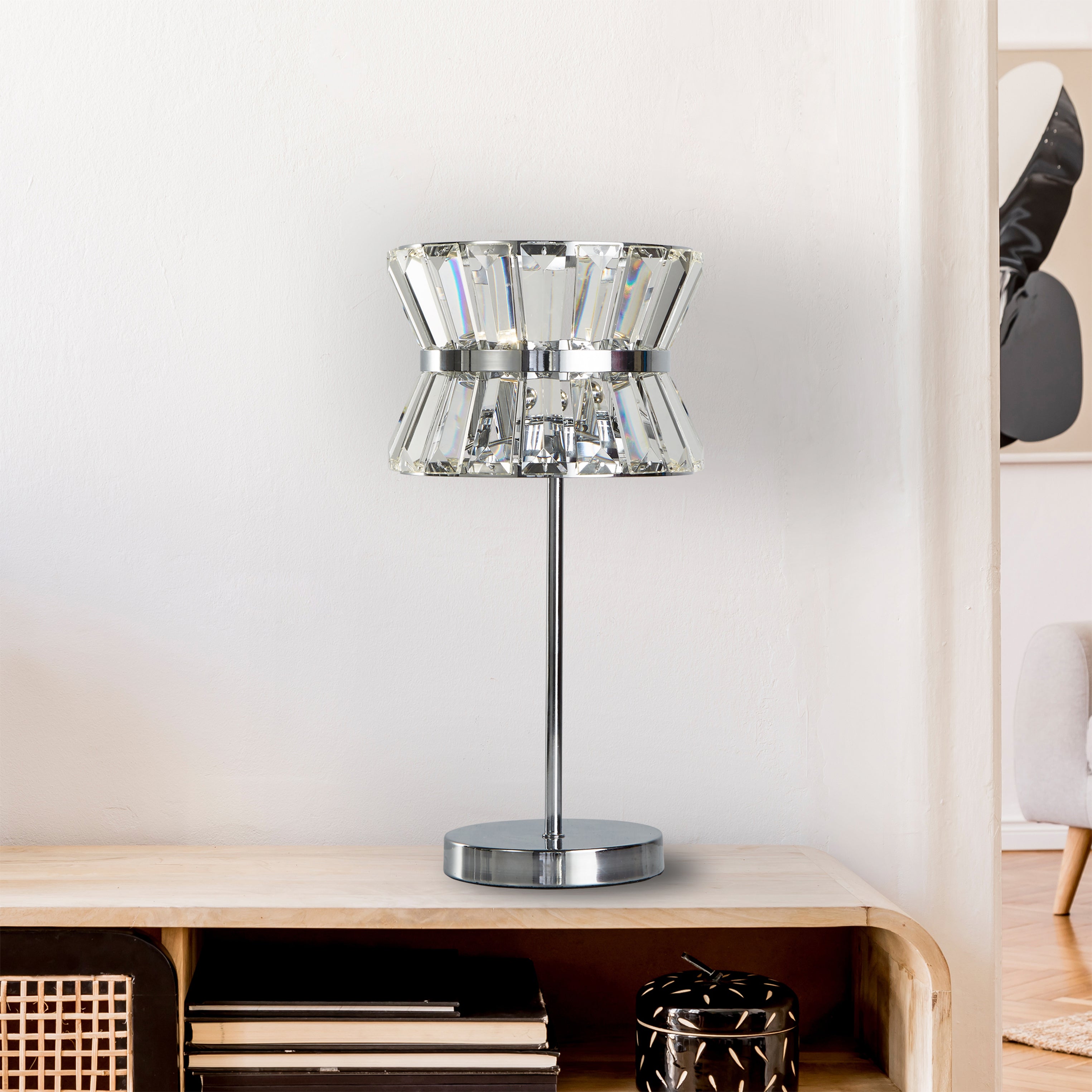 Searchlight Tetlow 2 Light Table Lamp - Chrome & Clear Crystal