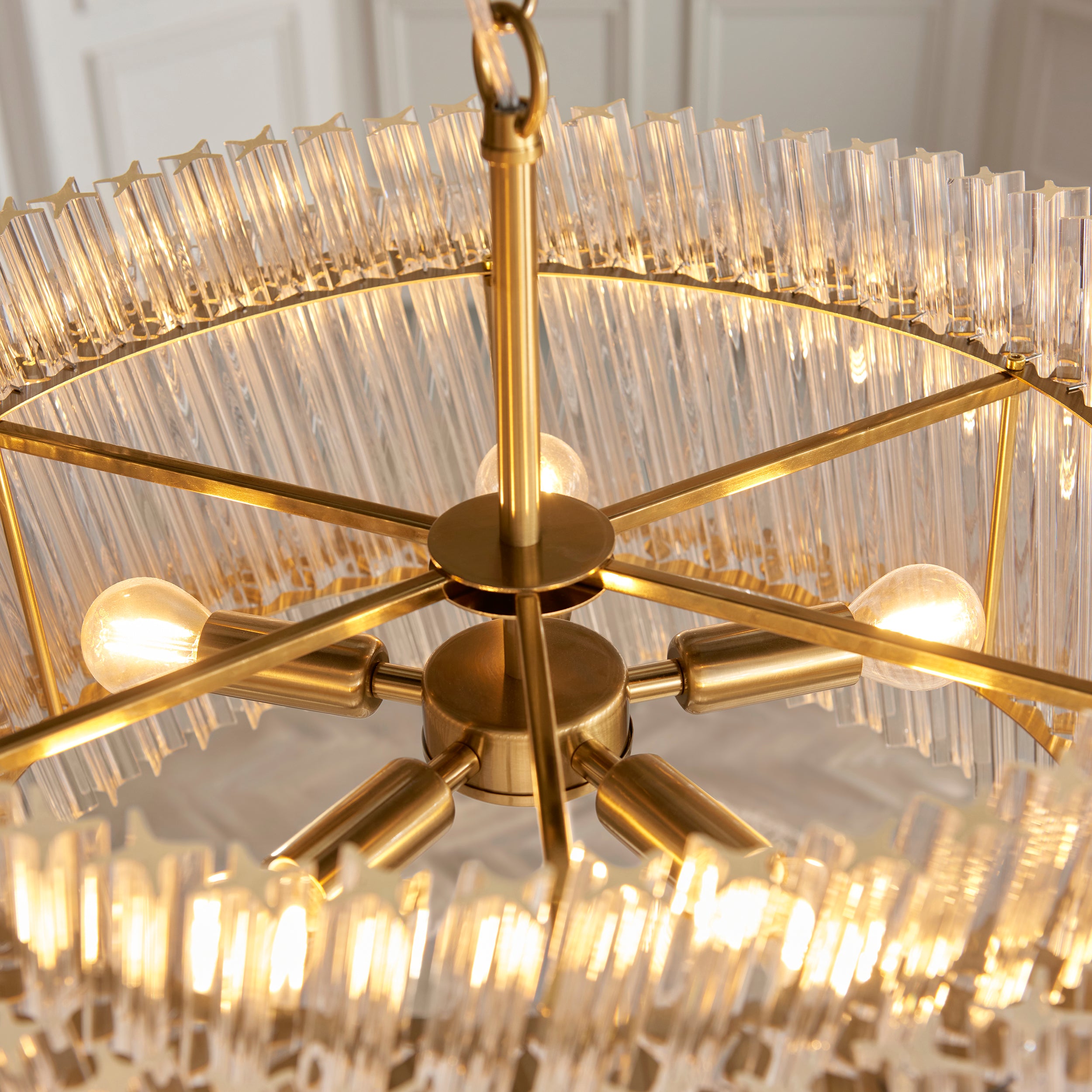 Utopia Lume 5 Light Ceiling Pendant - Brushed Aged Brass & Clear Glass