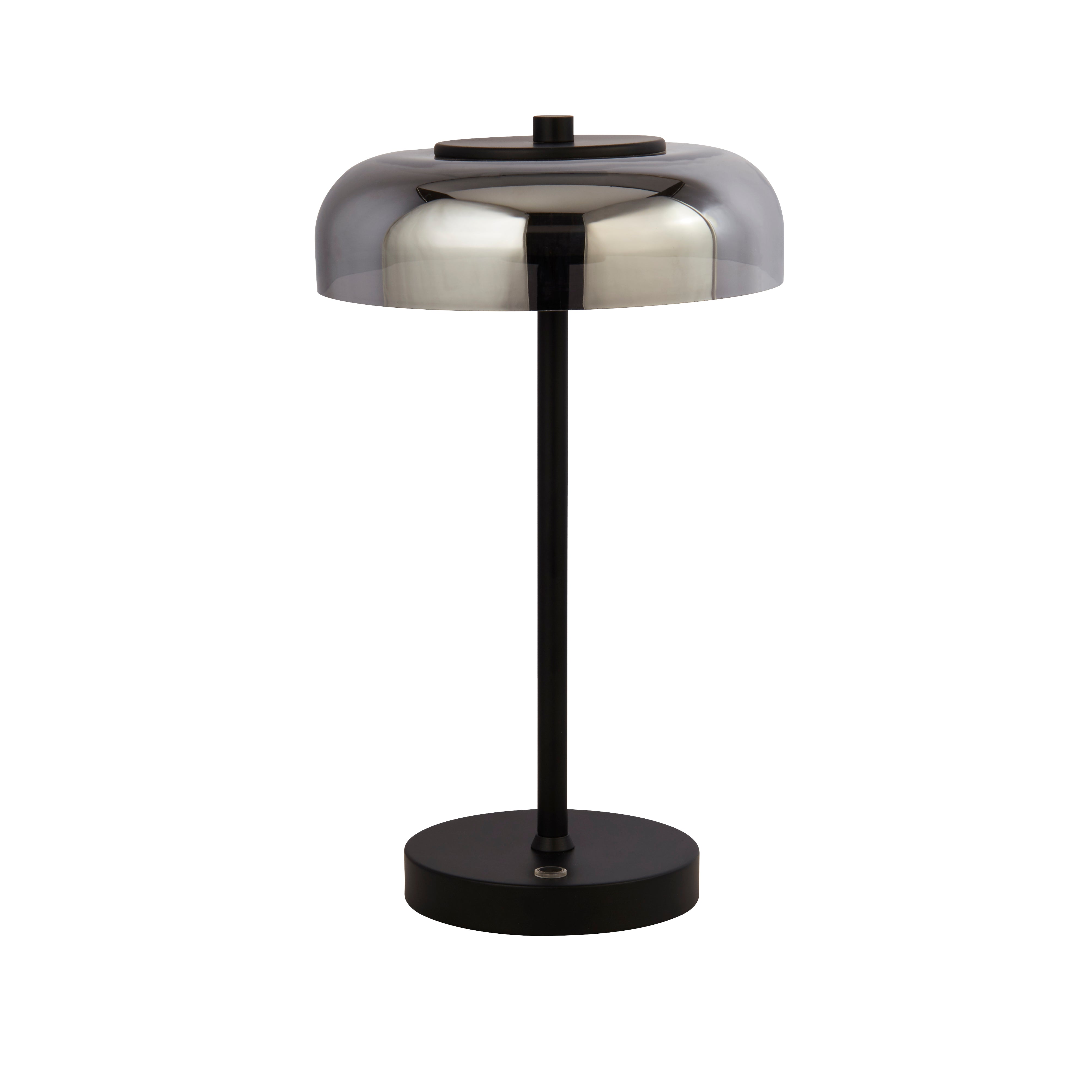 Searchlight Fir LED Table Lamp - Matt Black & Smoked Glass