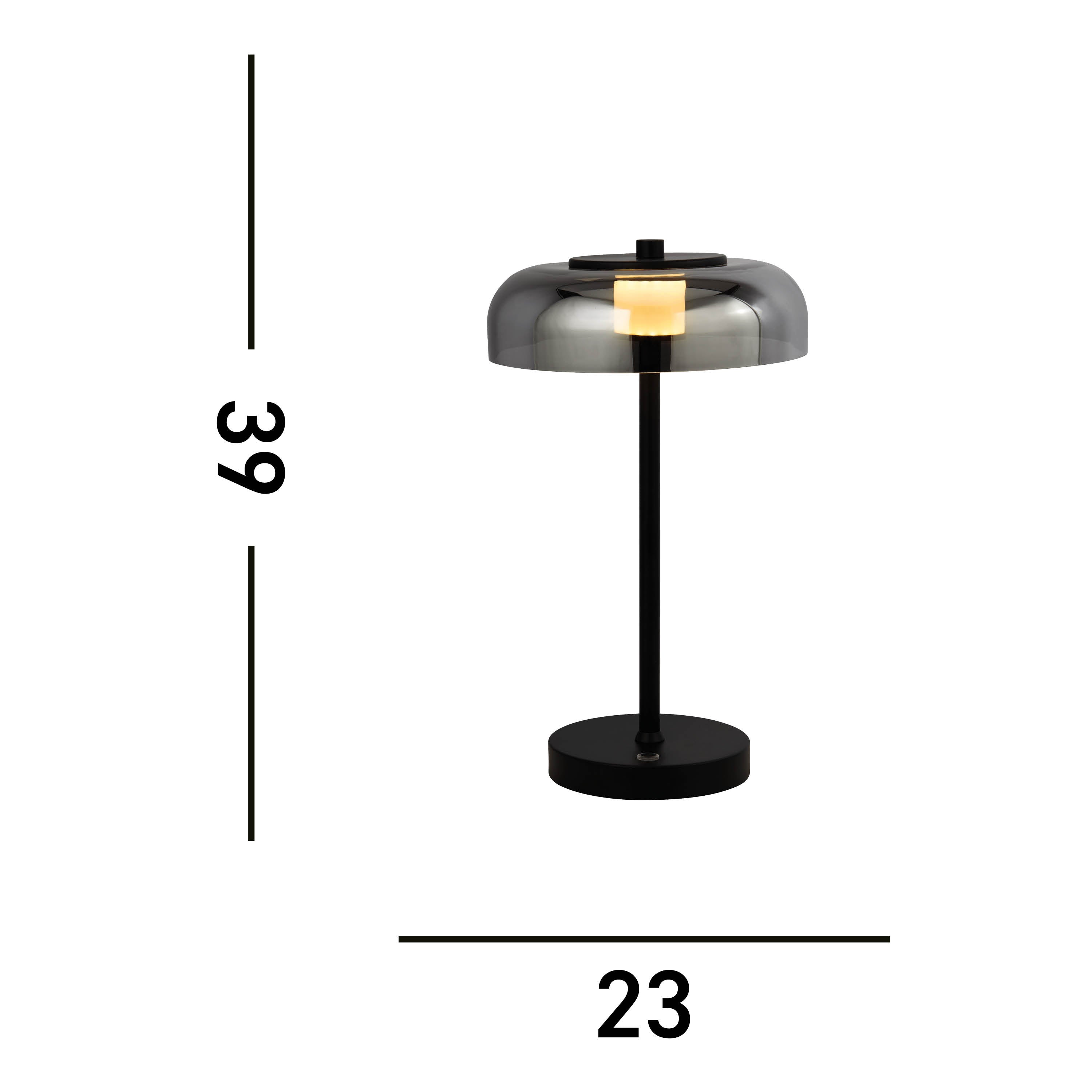 Searchlight Fir LED Table Lamp - Matt Black & Smoked Glass