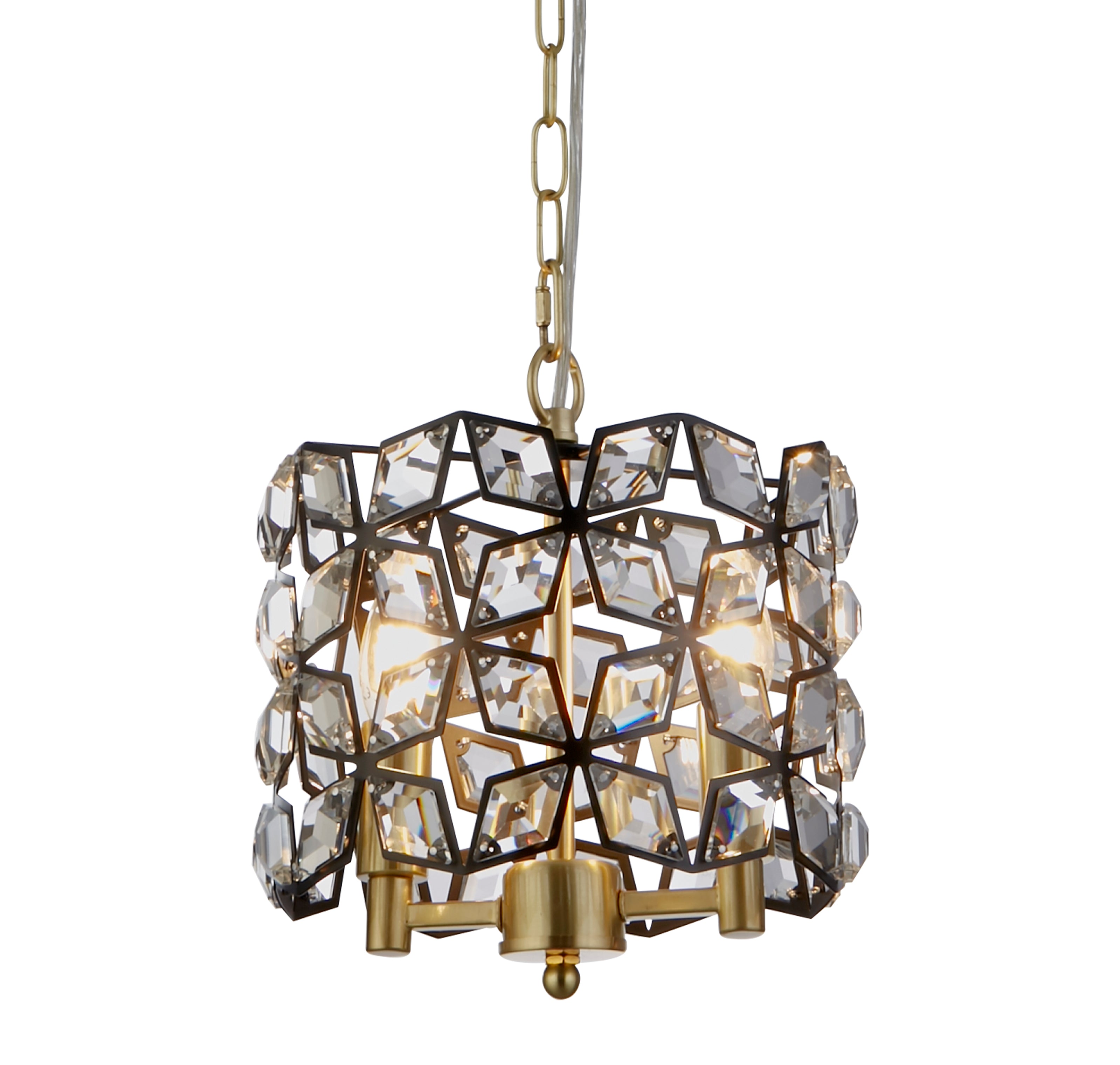 Searchlight Islington 2 Light Pendant - Black, Crystal & Brass