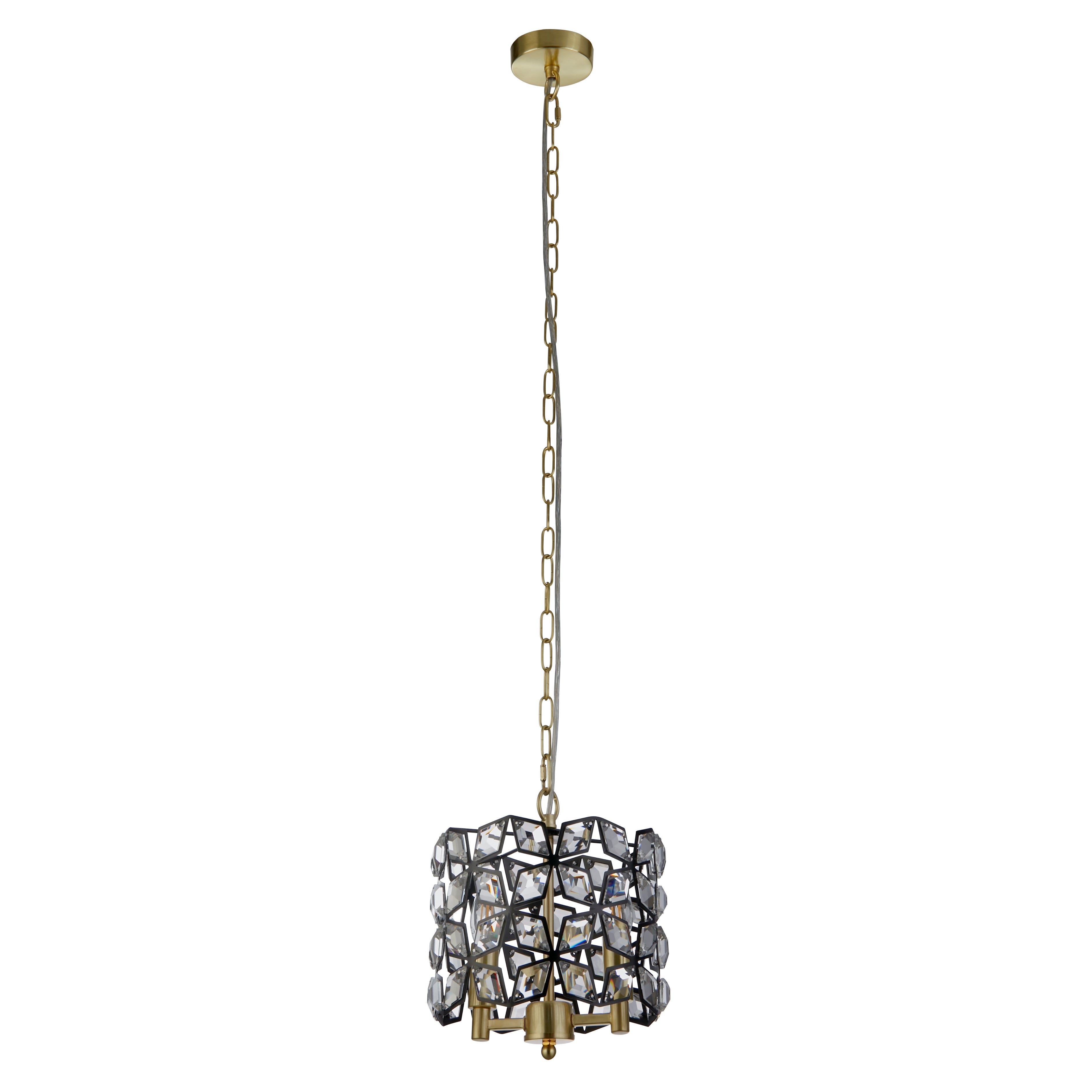 Searchlight Islington 2 Light Pendant - Black, Crystal & Brass