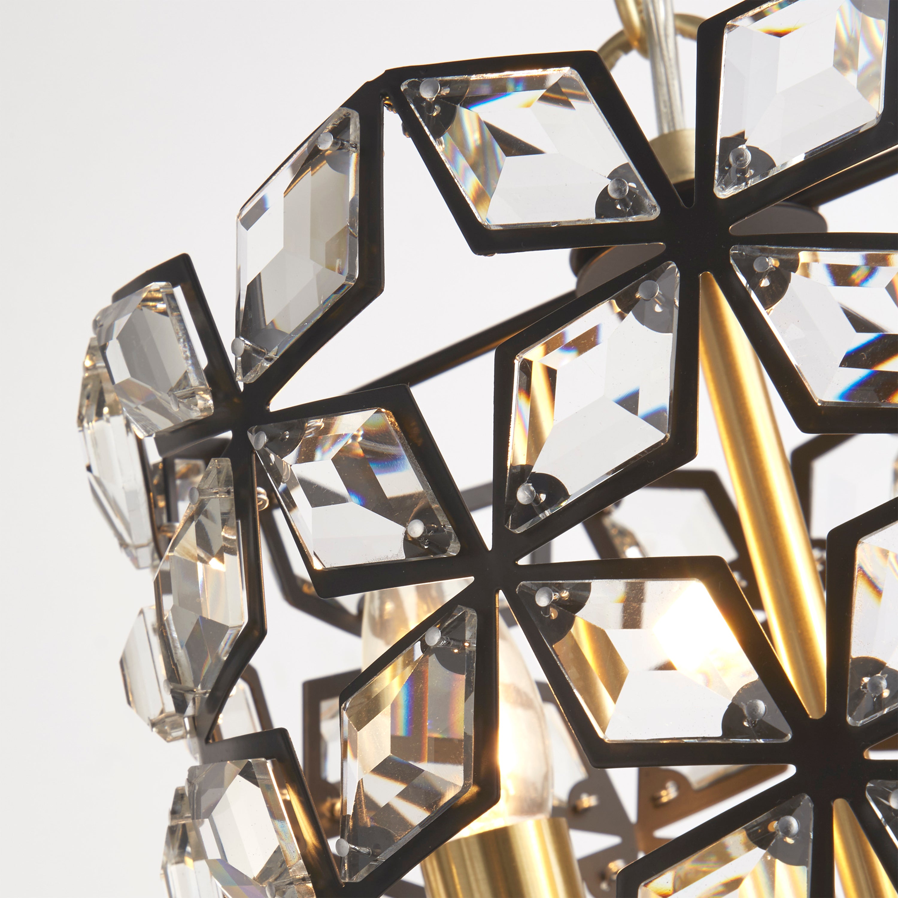 Searchlight Islington 2 Light Pendant - Black, Crystal & Brass