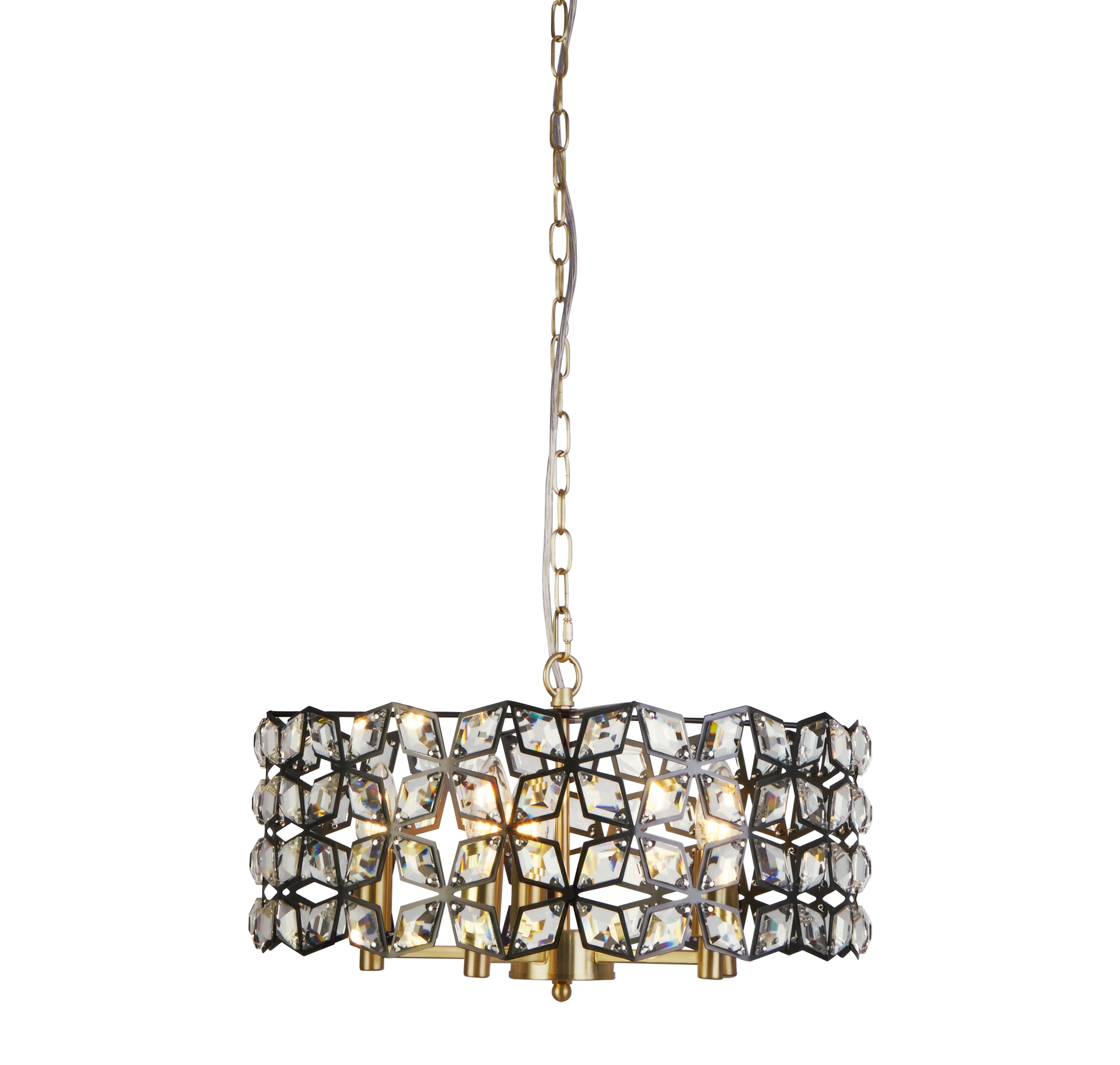 Searchlight Islington 5 Light Pendant - Black, Crystal & Brass
