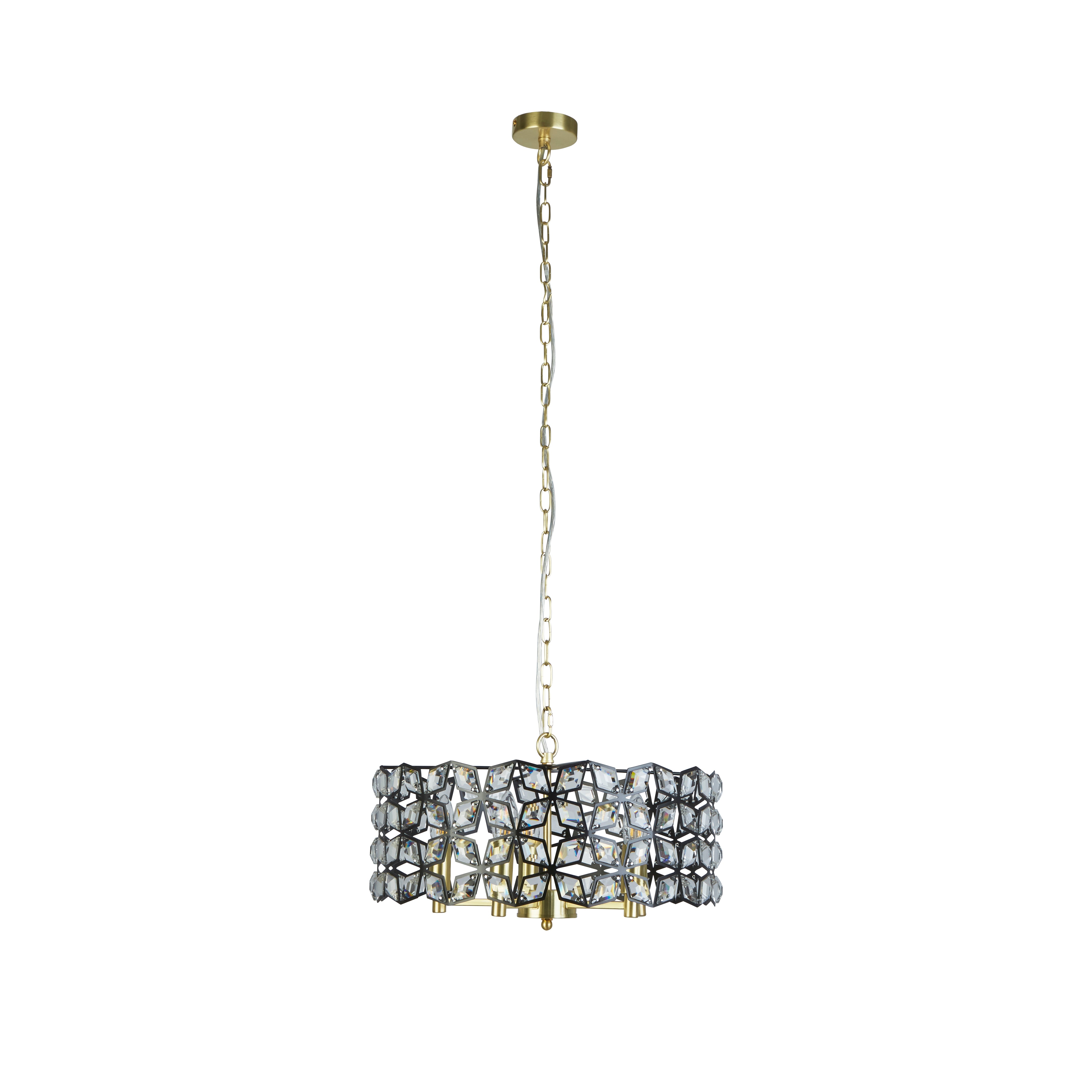 Searchlight Islington 5 Light Pendant - Black, Crystal & Brass