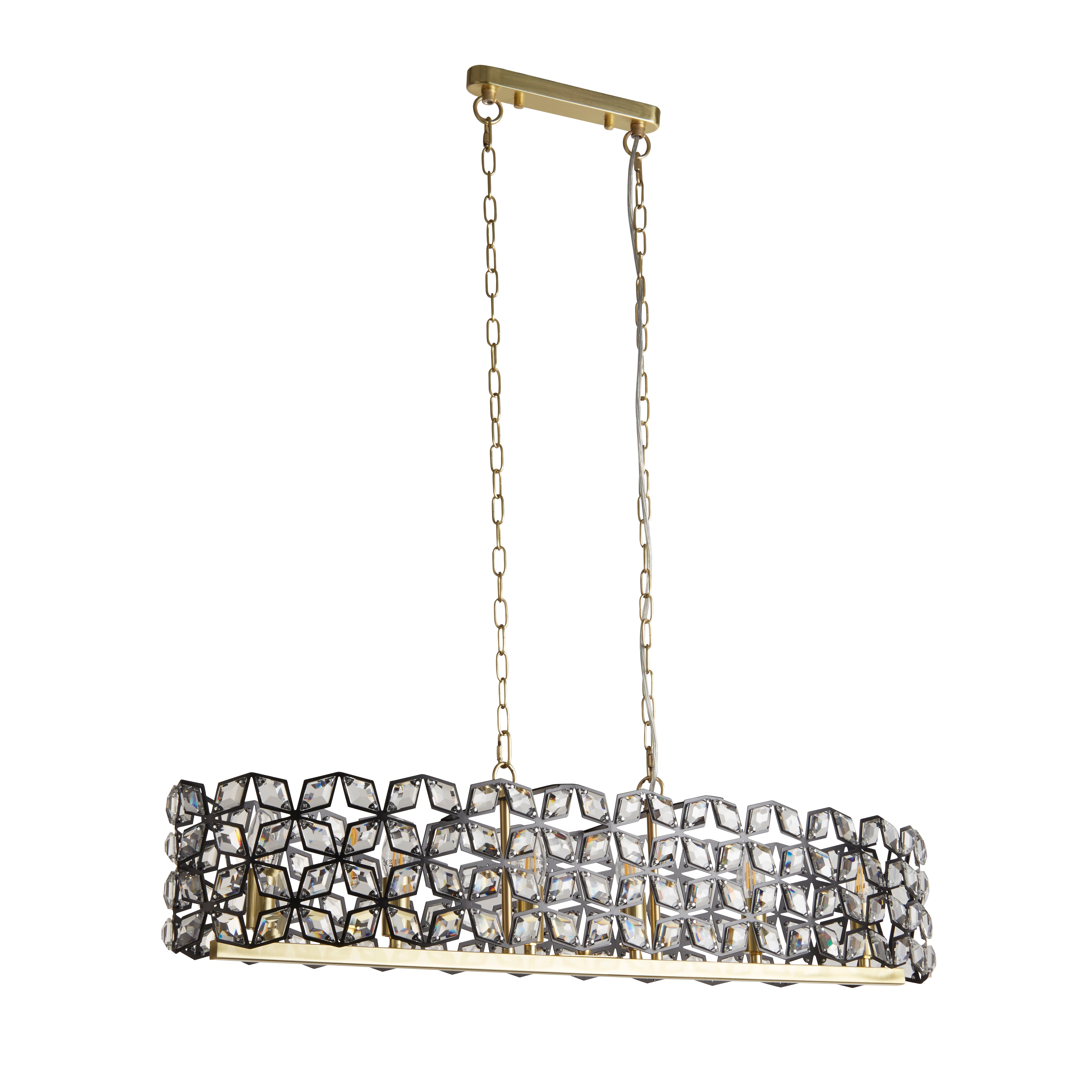Searchlight Islington 6 Light Pendant - Black, Crystal & Brass