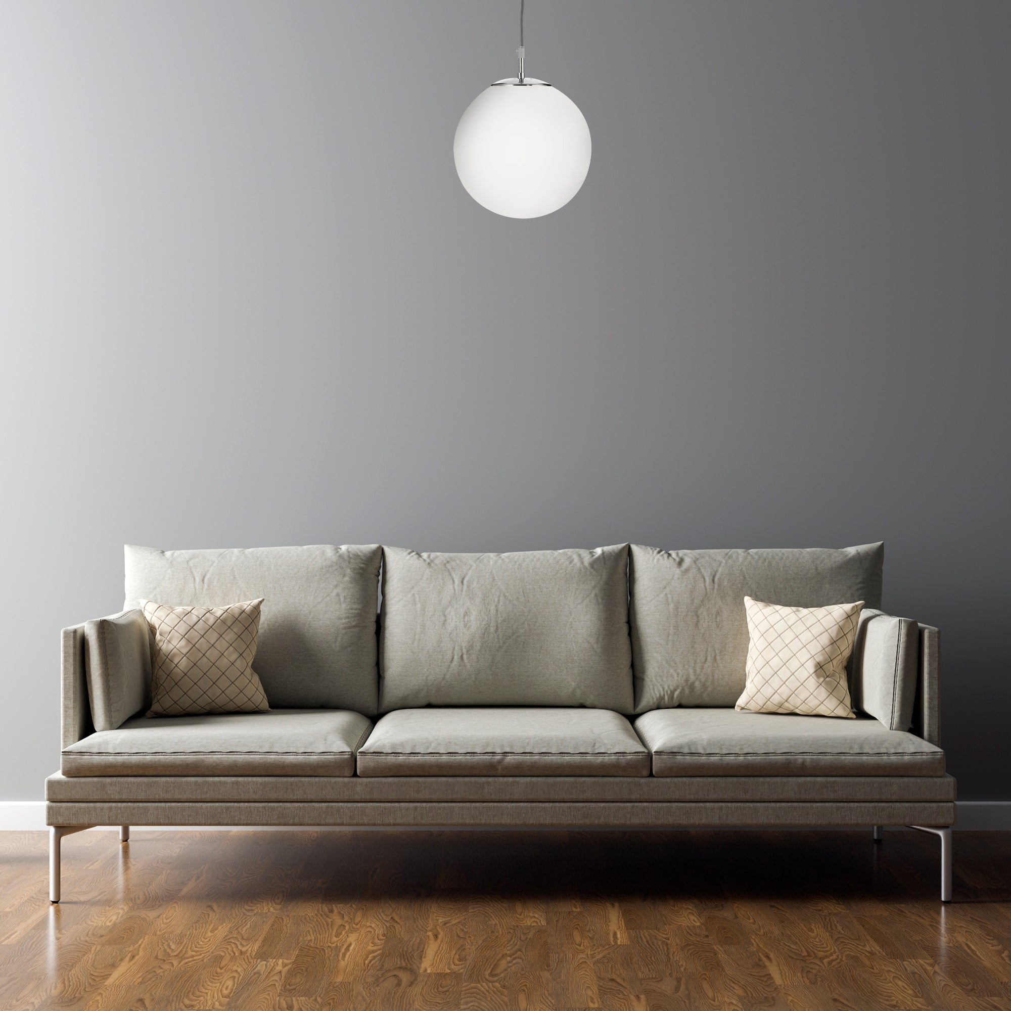 Searchlight Audley Single 25cm Pendant - Satin Silver & Opal Glass