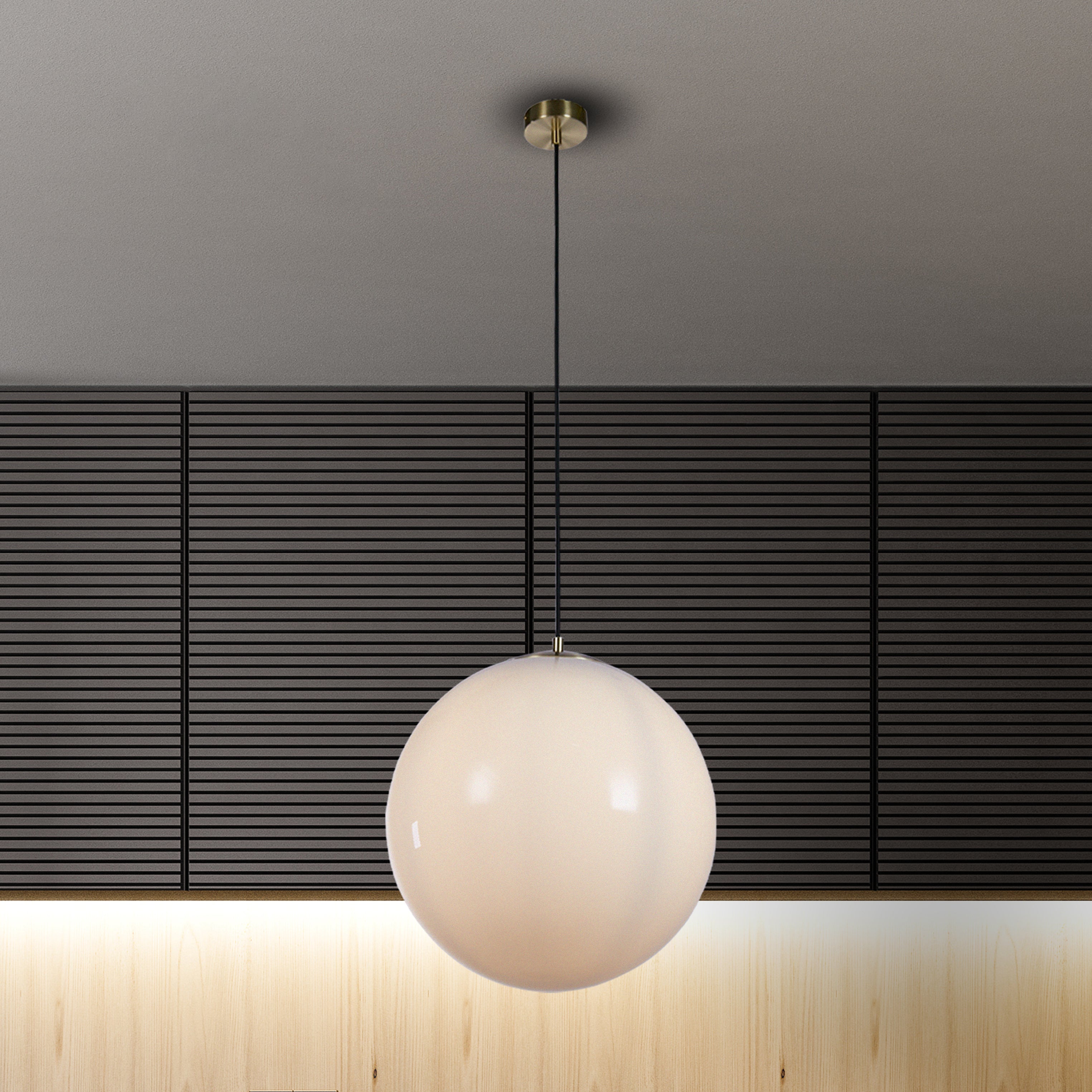 Searchlight Audley II 40cm Pendant - Satin Brass & Opal Glass