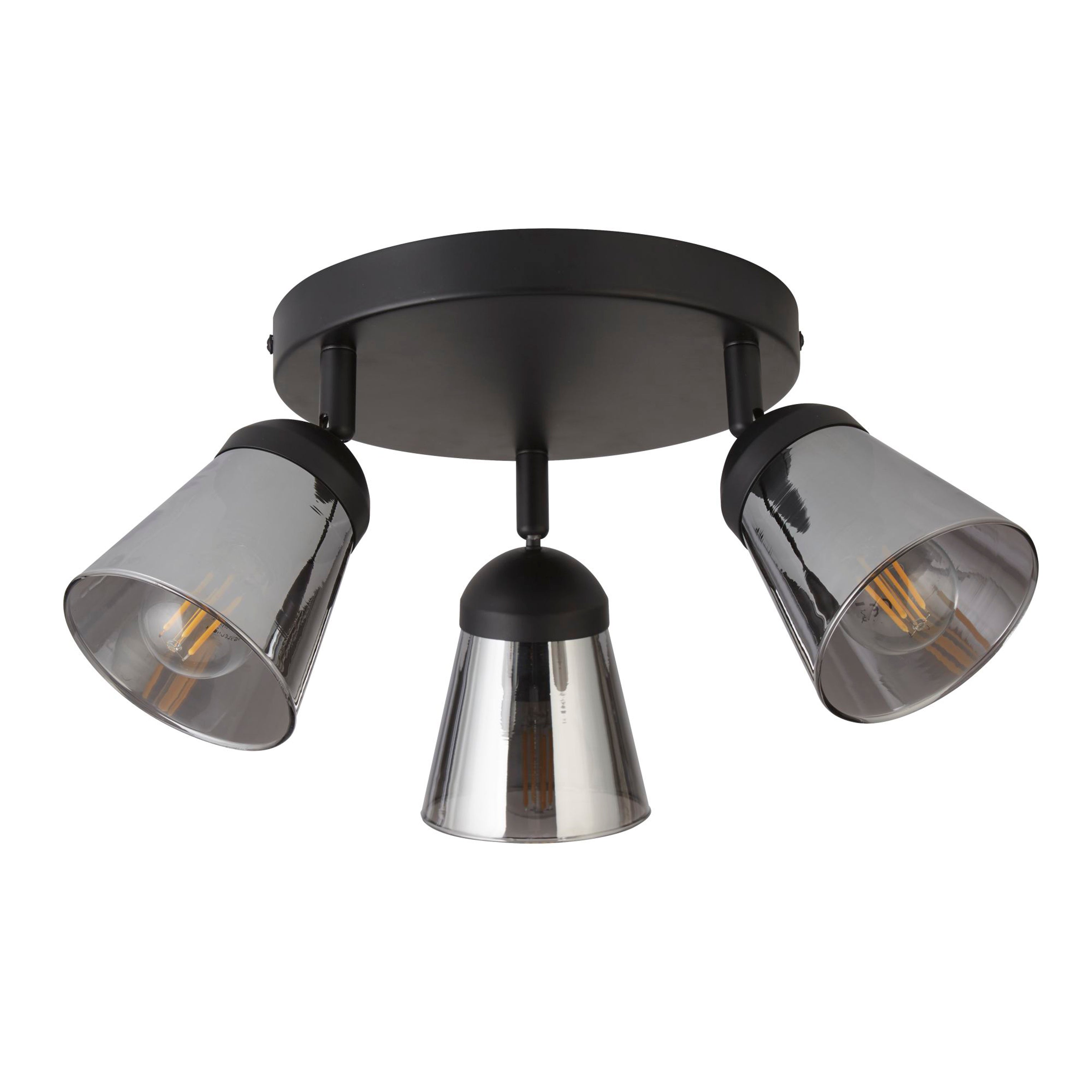 Searchlight Martin 3 Light Round Spotlight - Black Metal With Smoked Glass