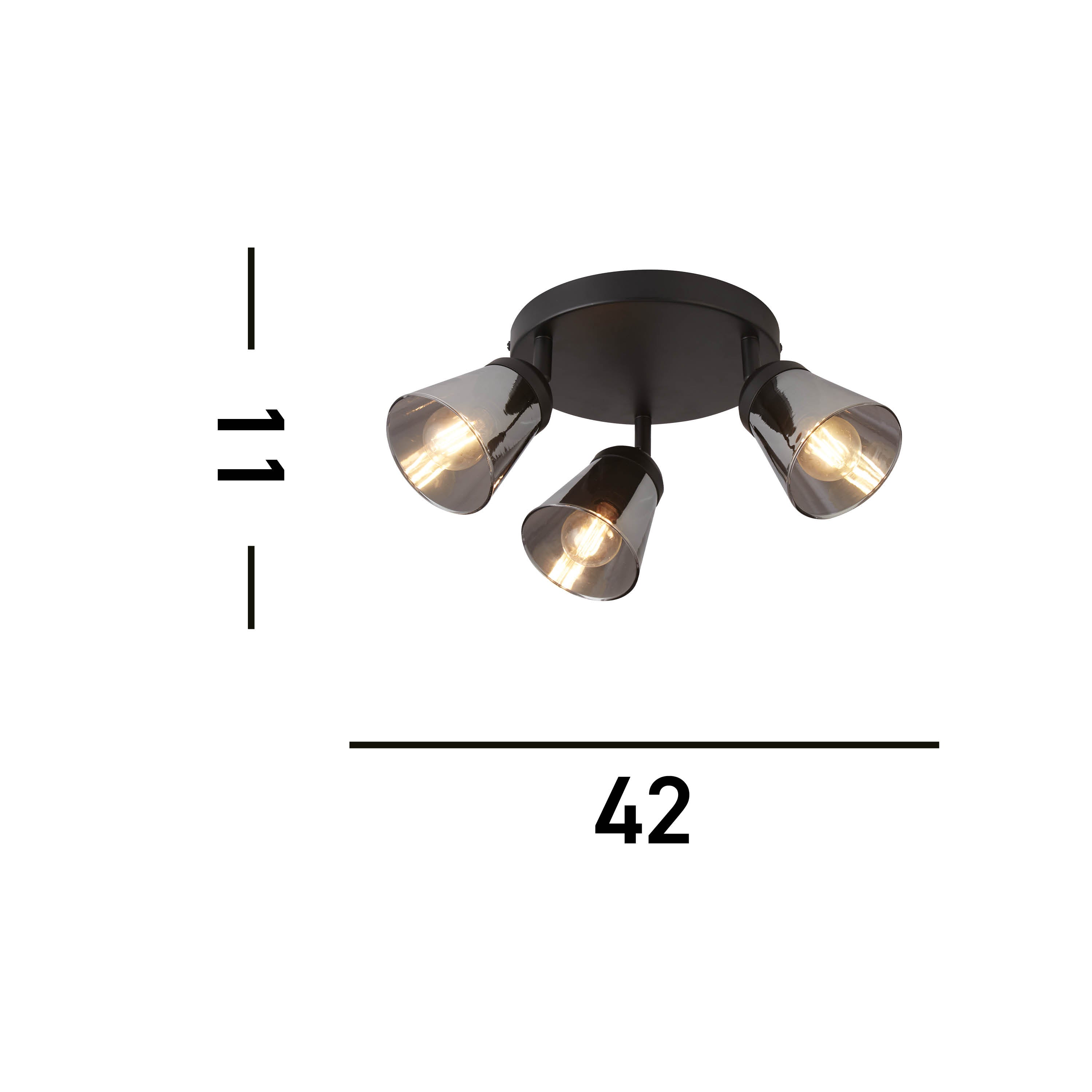 Searchlight Martin 3 Light Round Spotlight - Black Metal With Smoked Glass