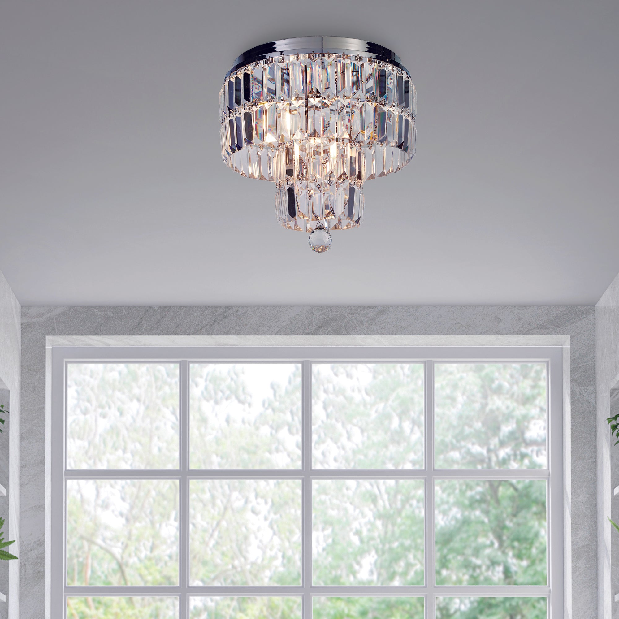 Searchlight Edith 4 Light IP44 Ceiling Light - Chrome & Clear Glass