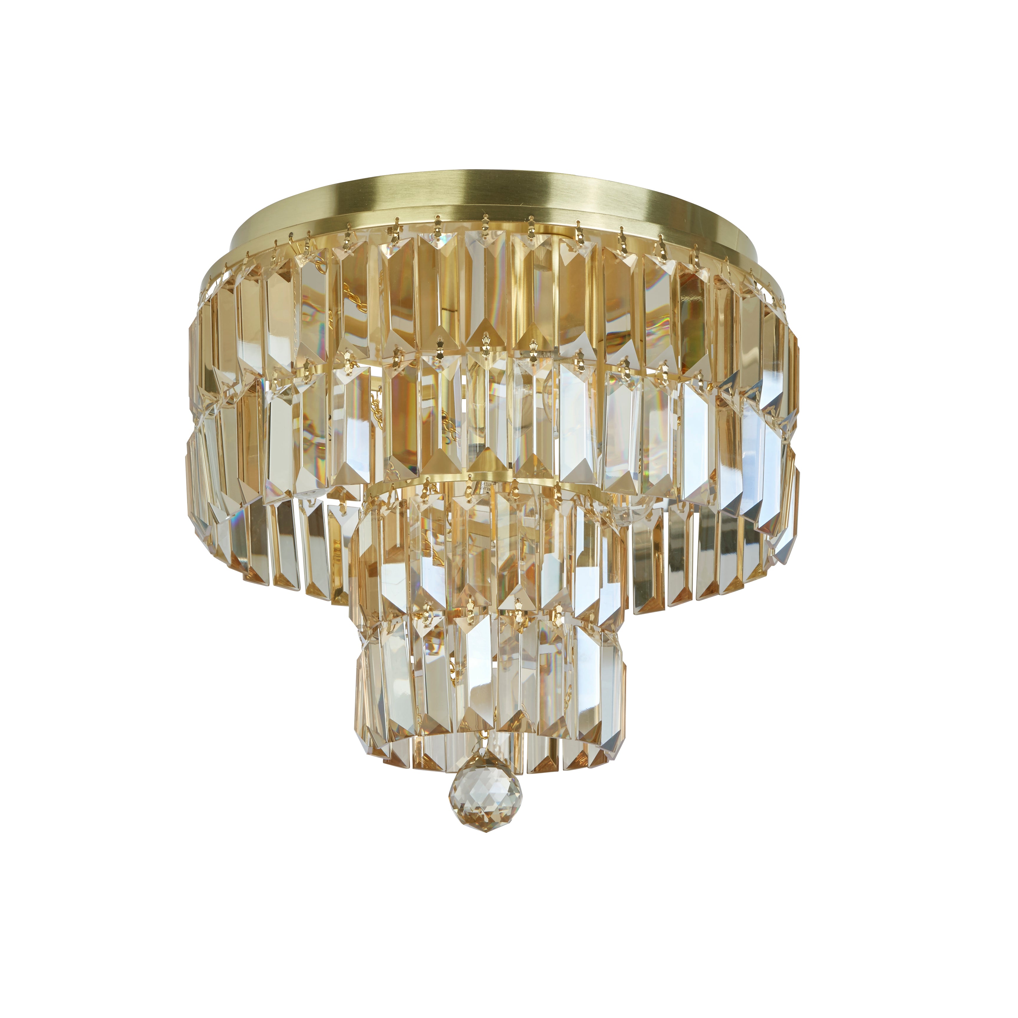 Searchlight Edith 4 Light Flush - Satin Brass & Champagne Crystal