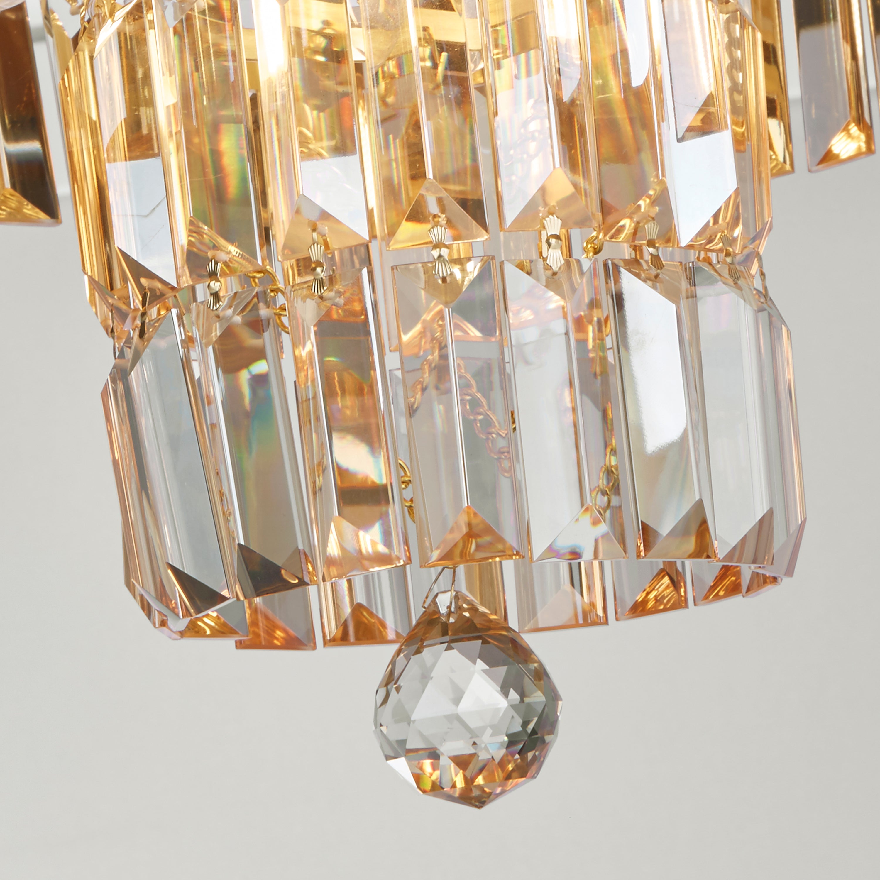 Searchlight Edith 4 Light Flush - Satin Brass & Champagne Crystal
