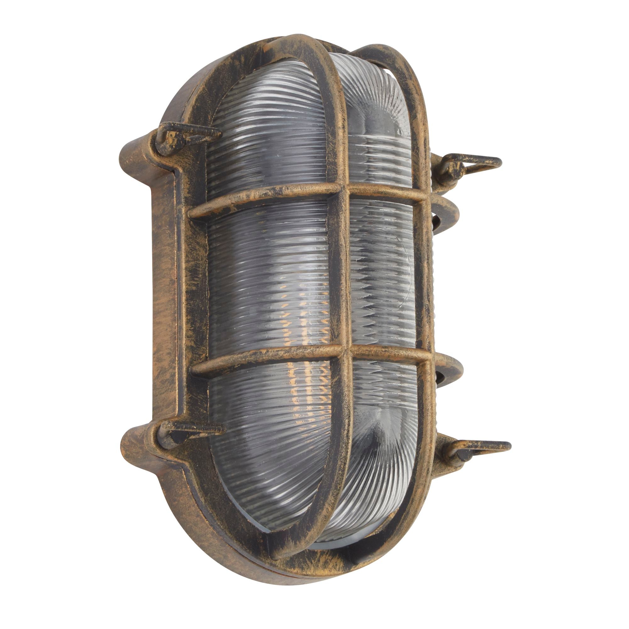 Searchlight Browside IP44 Outdoor Light - Oval - Black Gold Aluminium