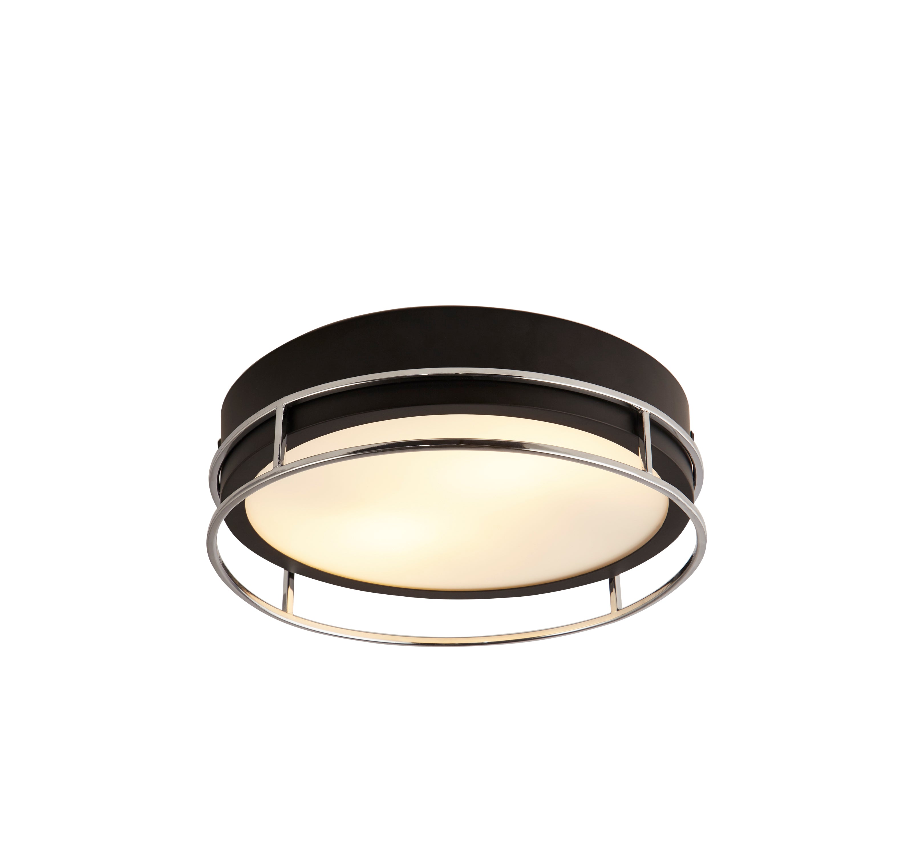 Searchlight Peel 2 Light Flush - Black, Chrome & Frosted Glass