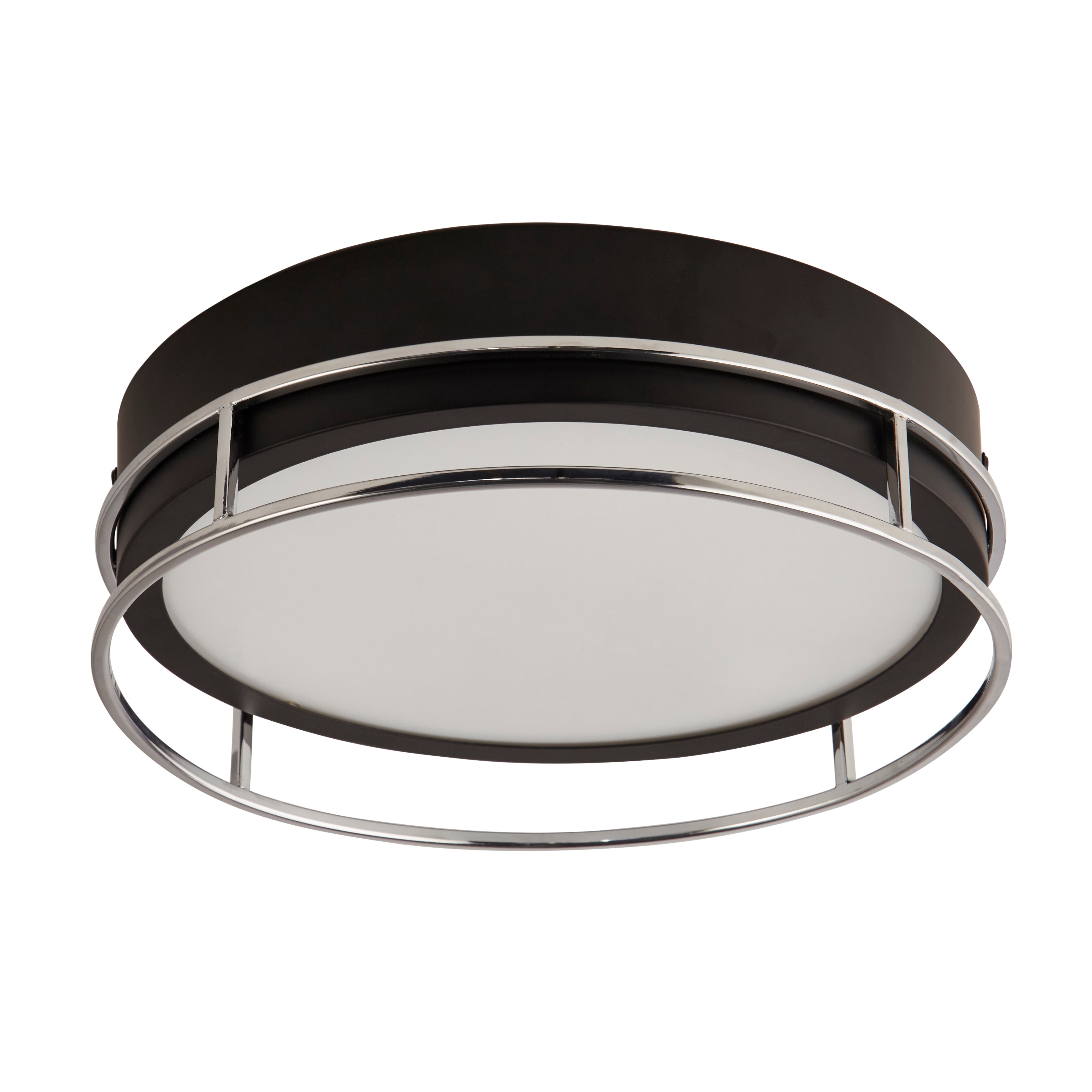 Searchlight Peel 2 Light Flush - Black, Chrome & Frosted Glass
