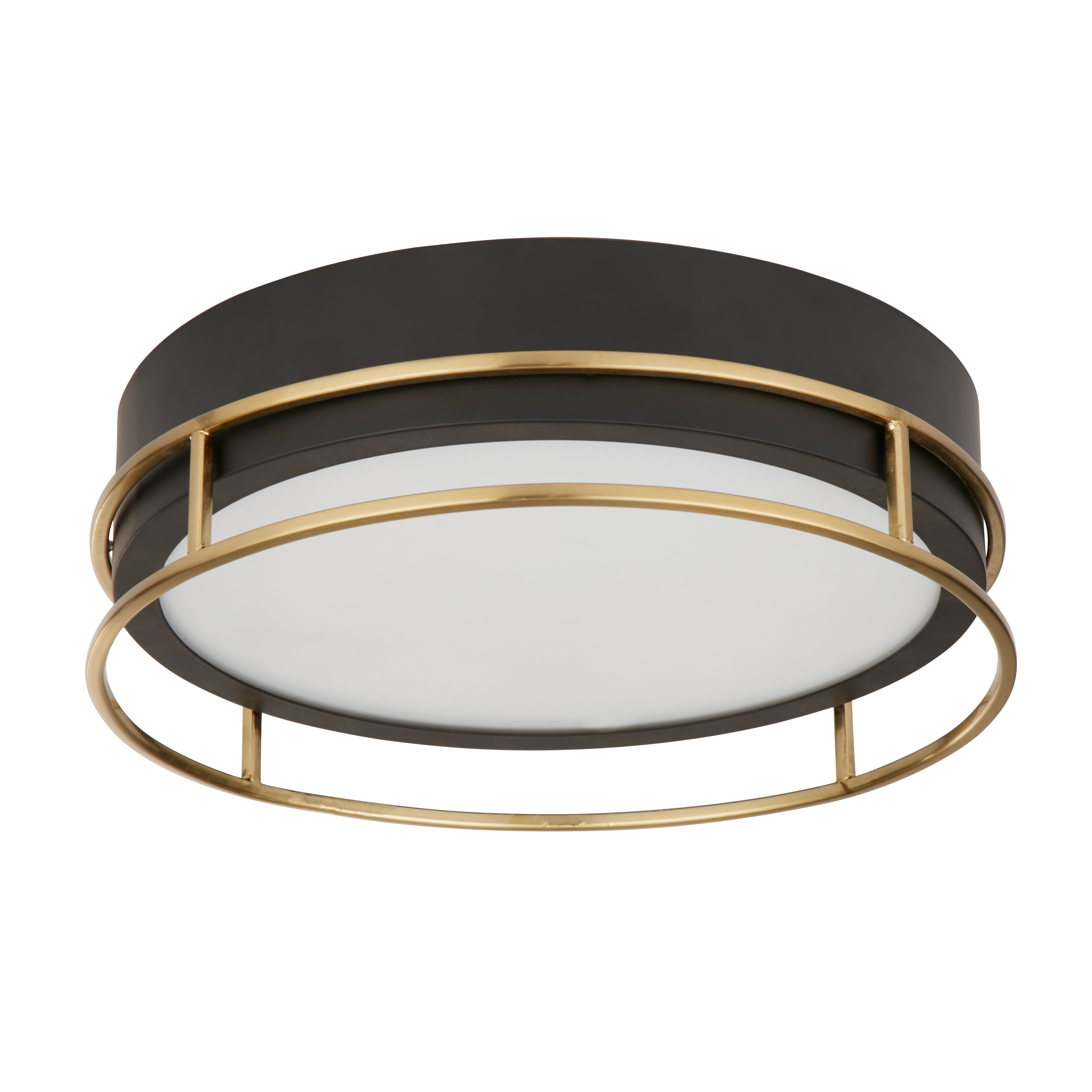 Searchlight Peel 2 Light Flush - Black, Brass & Frosted Glass
