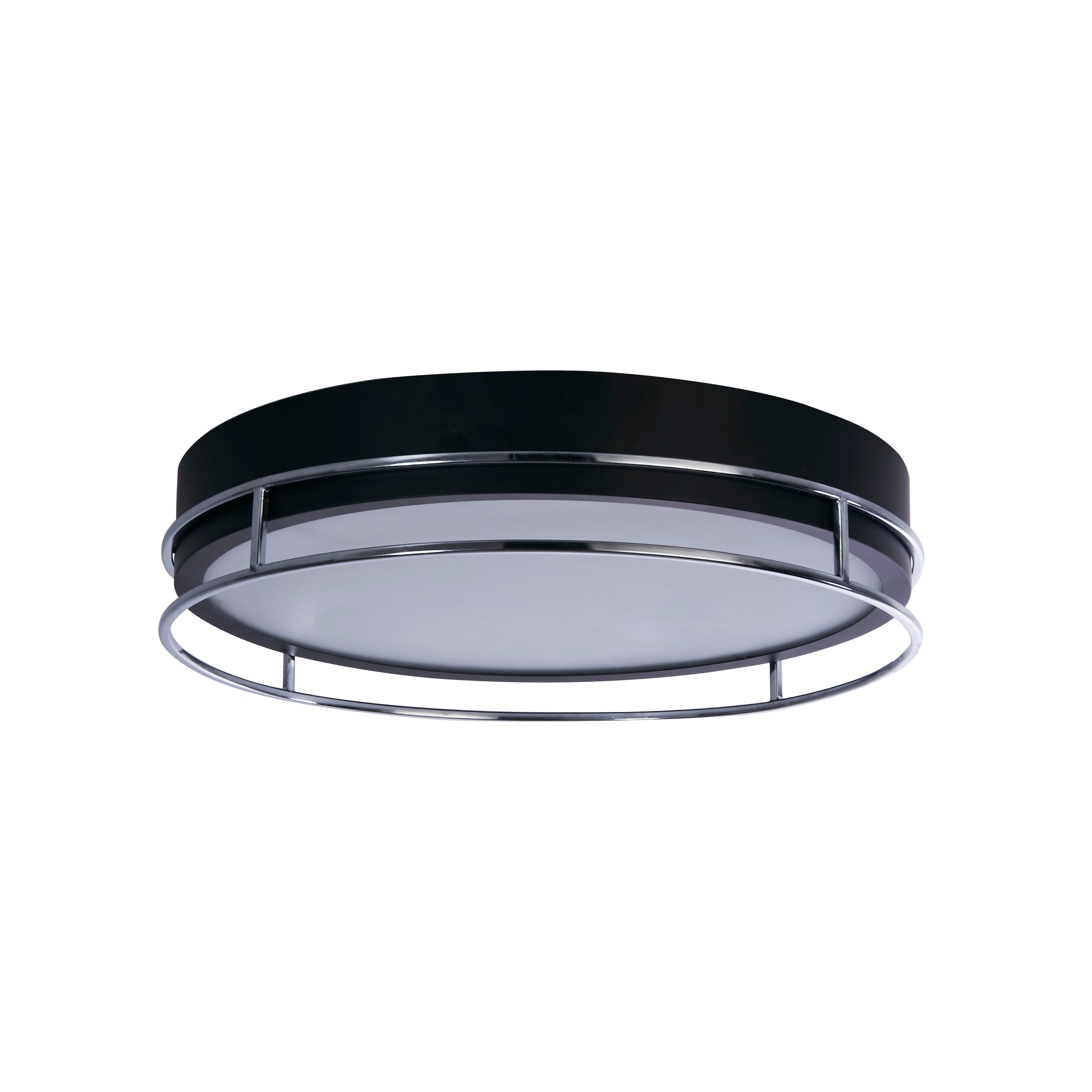 Searchlight Peel 3 Light Flush - Black, Chrome & Frosted Glass