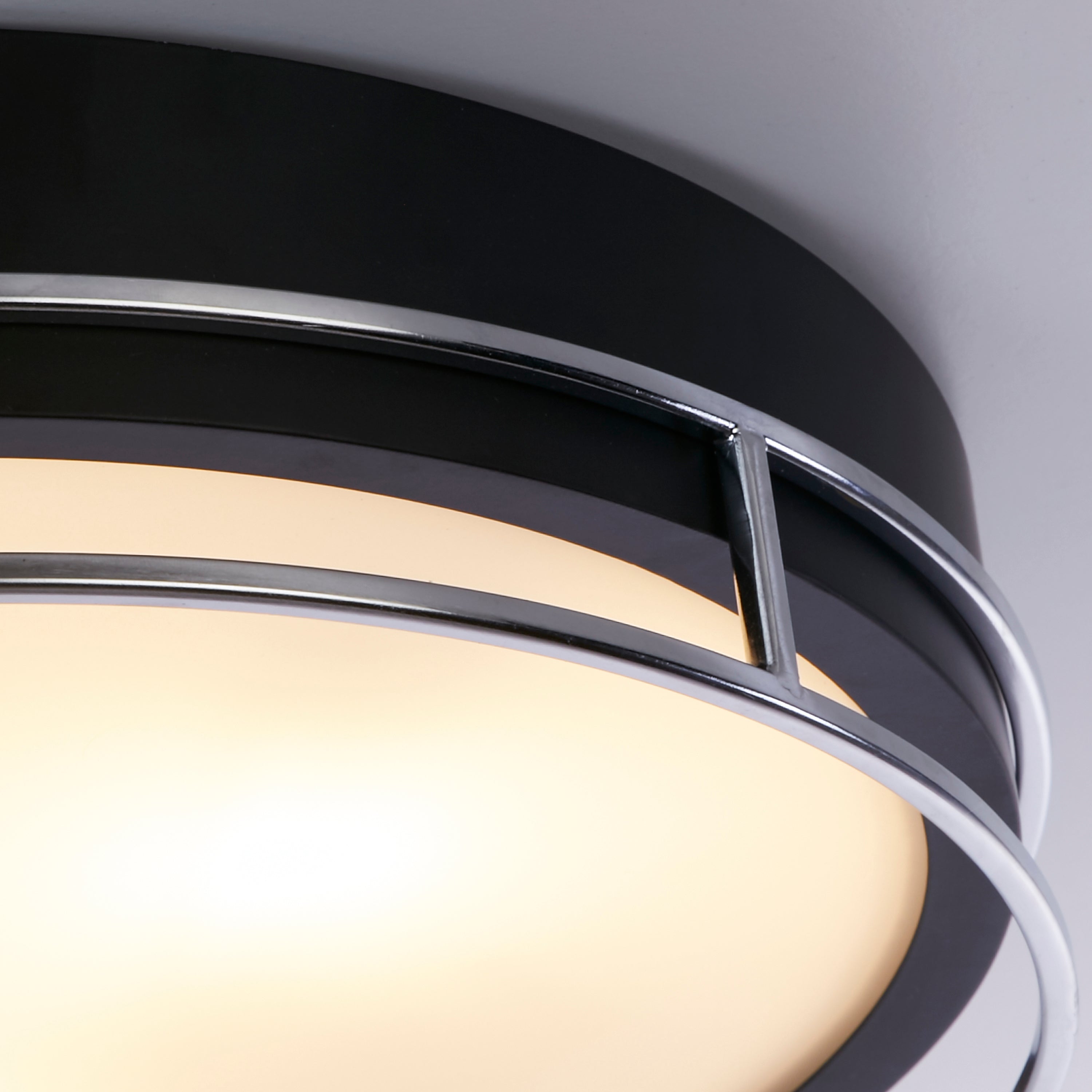 Searchlight Peel 3 Light Flush - Black, Chrome & Frosted Glass