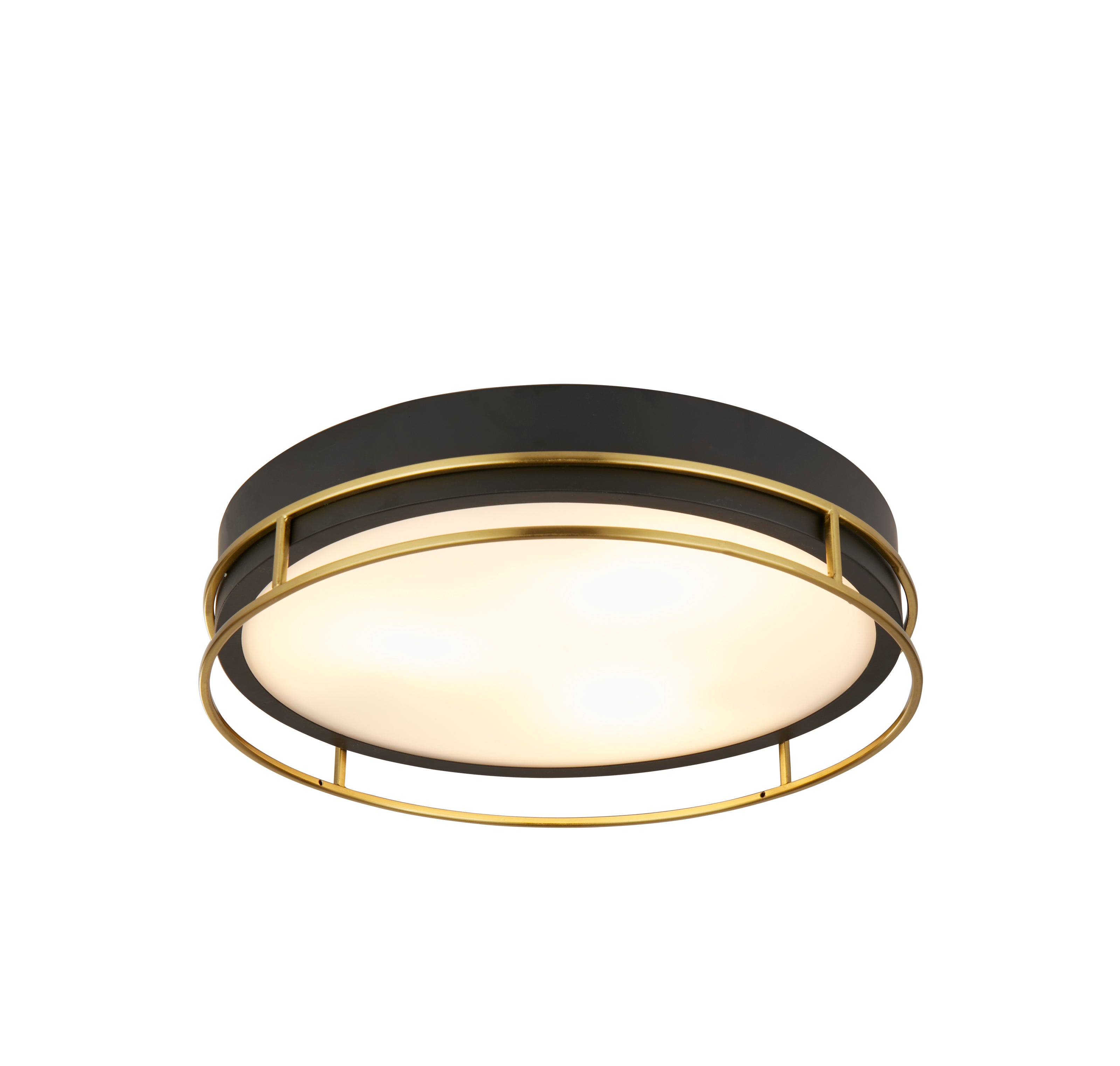 Searchlight Peel 3 Light Flush - Black, Brass & Frosted Glass