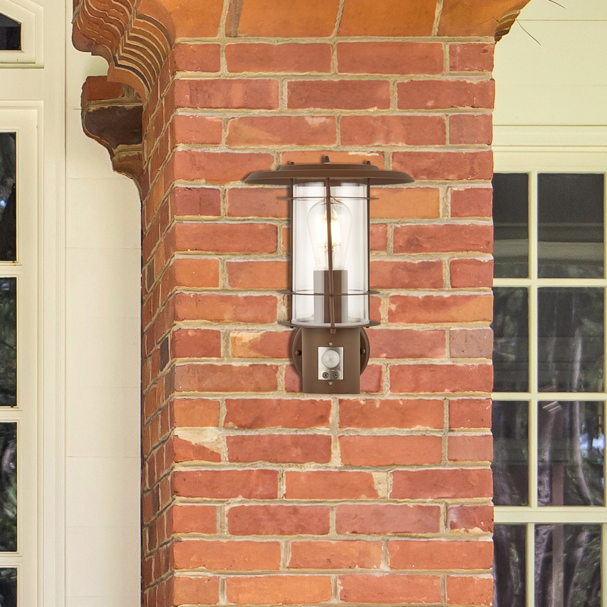 Searchlight Easby Outdoor Wall Light with PIR Sensor - Rust Brown - IP44
