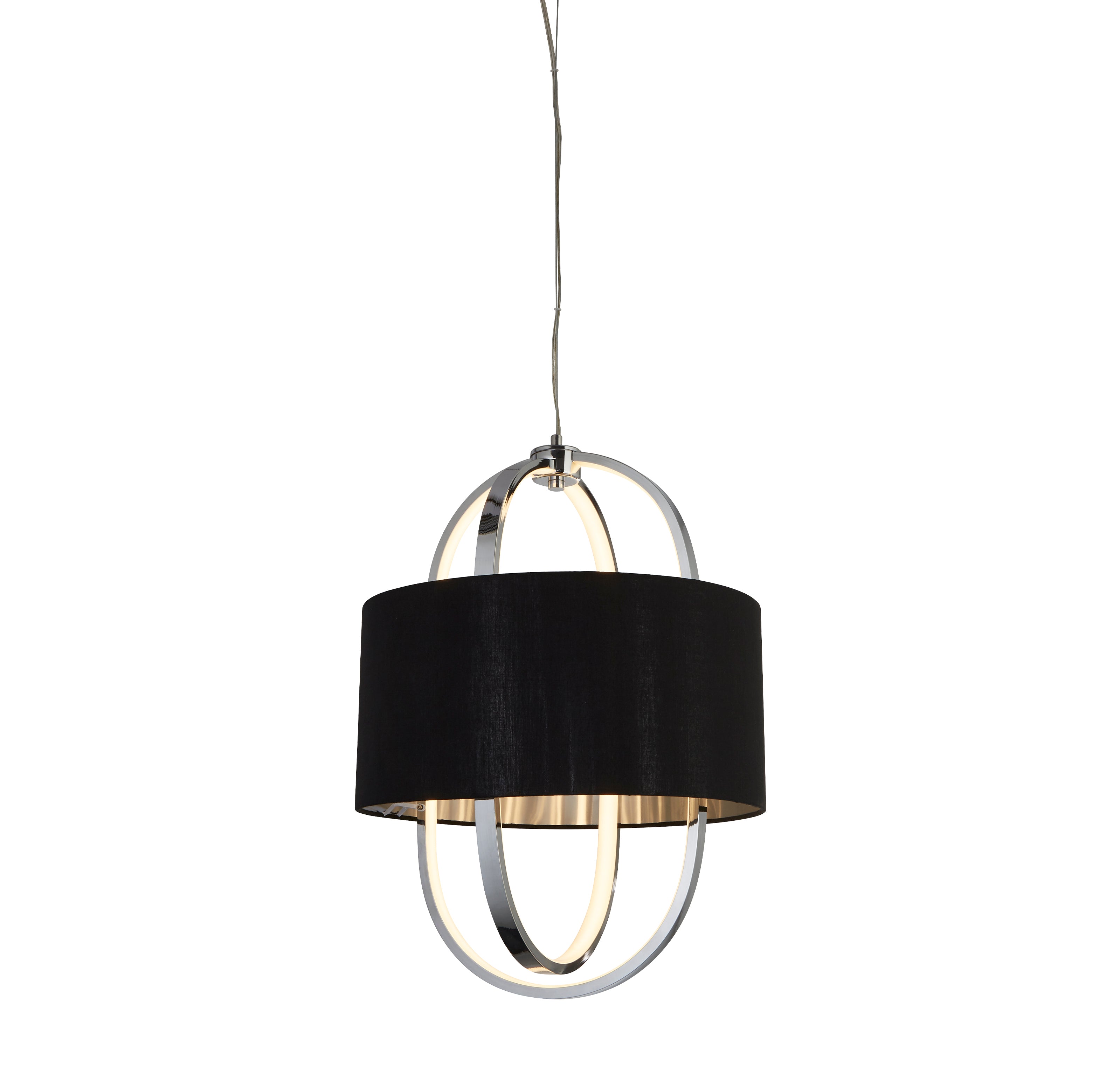 Searchlight Macbeth Pendant - Chrome, Glass & Black Fabric Shade