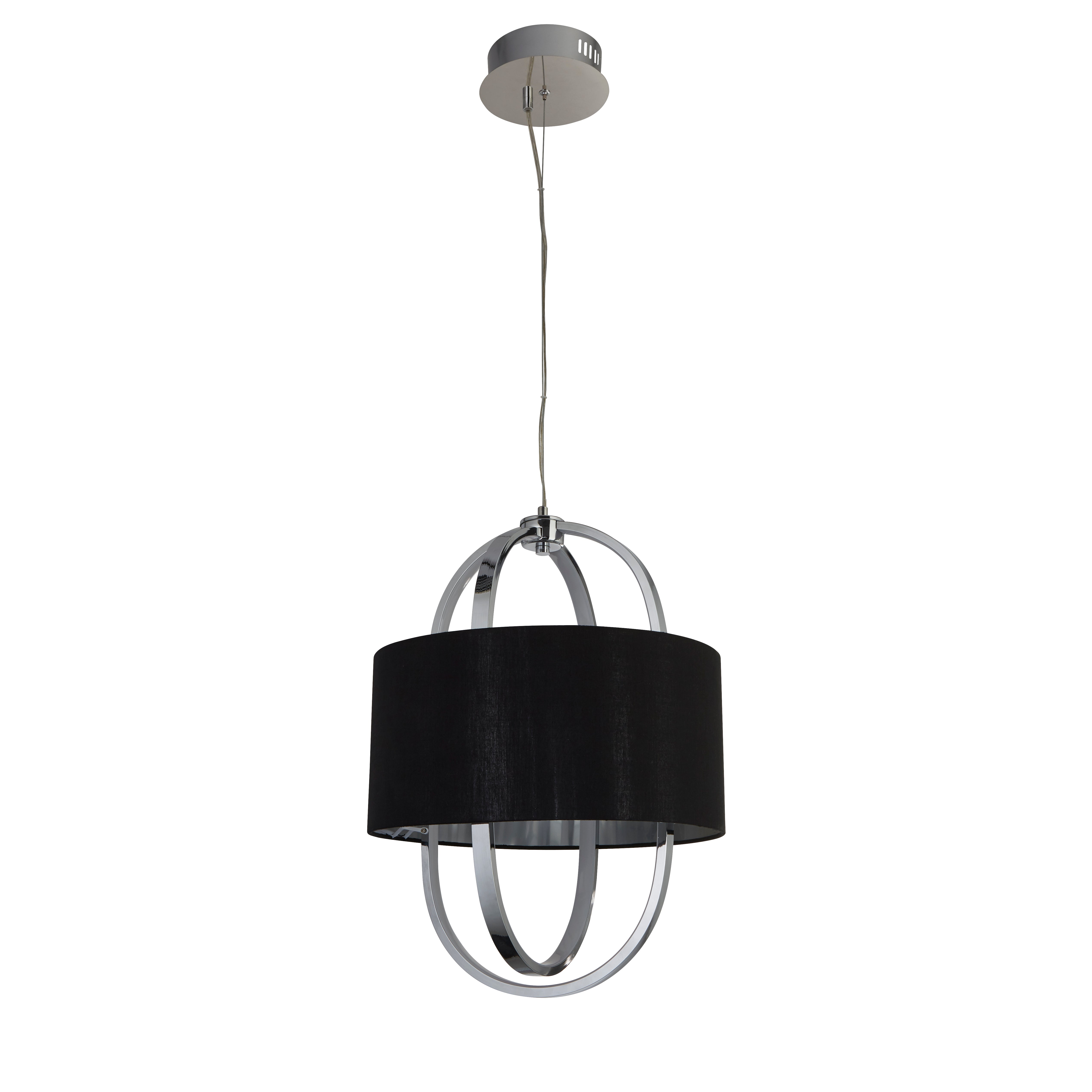 Searchlight Macbeth Pendant - Chrome, Glass & Black Fabric Shade