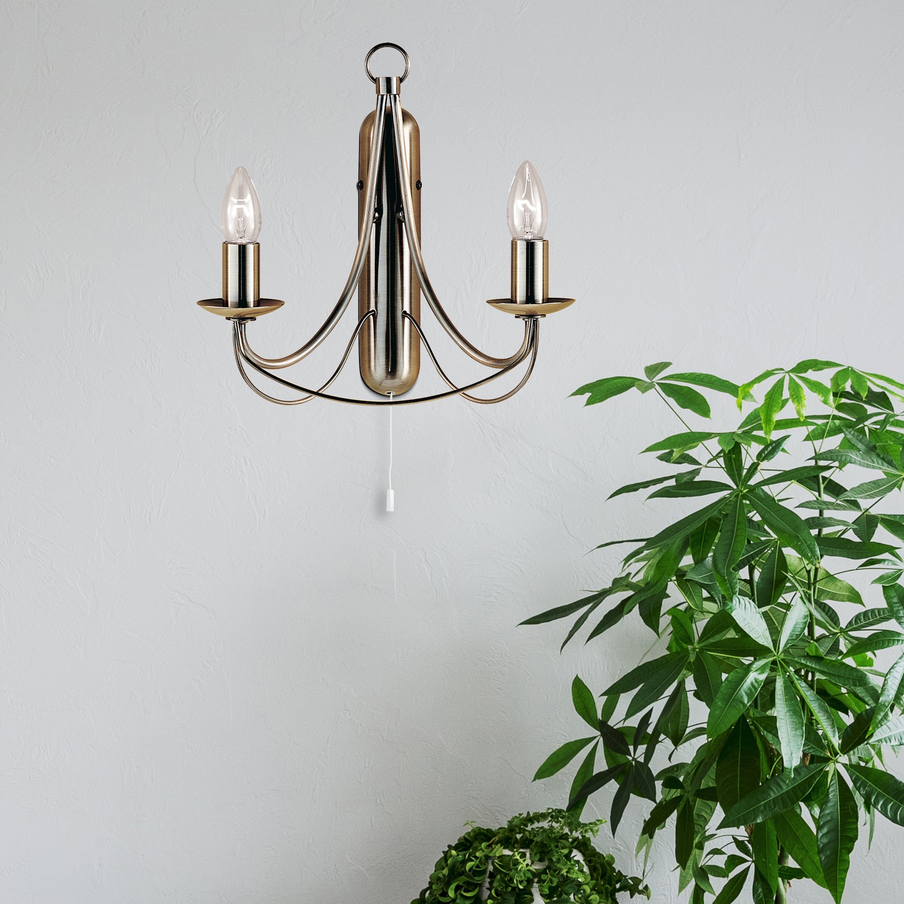 Searchlight Marsh Antique Brass 2 Light Wall Bracket, Birdcage Design, Switched