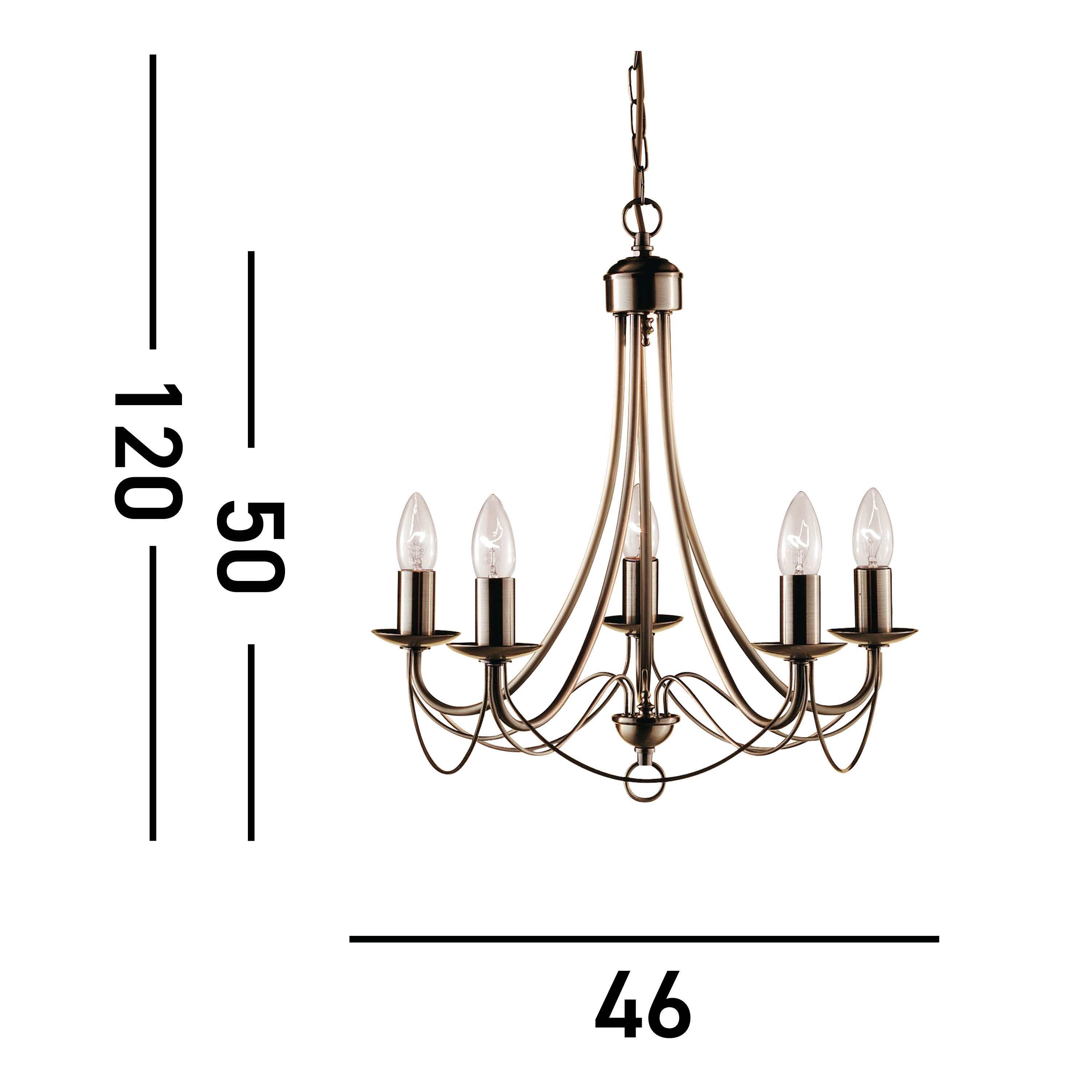 Searchlight Marsh Antique Brass 5 Light Multi-arm Fitting, Birdcage Design