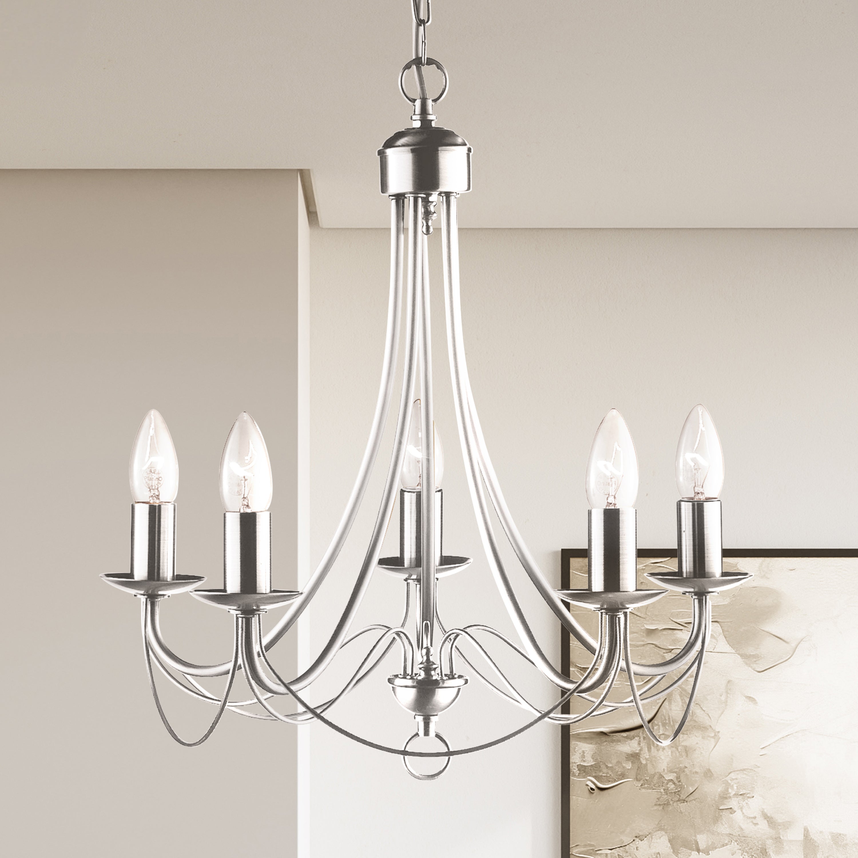 Searchlight Marsh Satin Silver 5 Light Multi-arm Fitting, Birdcage Design