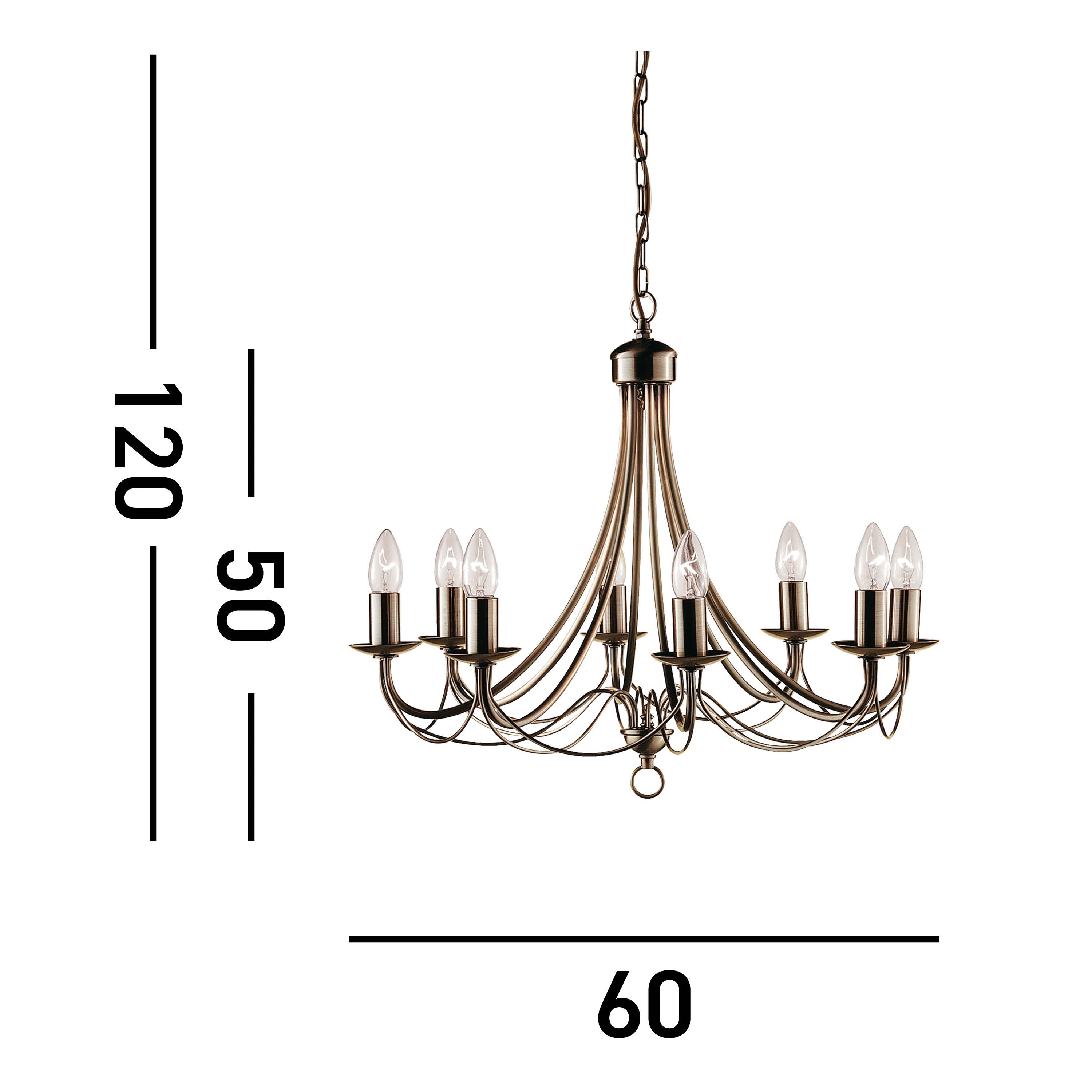 Searchlight Marsh Antique Brass 8 Light Multi-arm Fitting, Birdcage Design