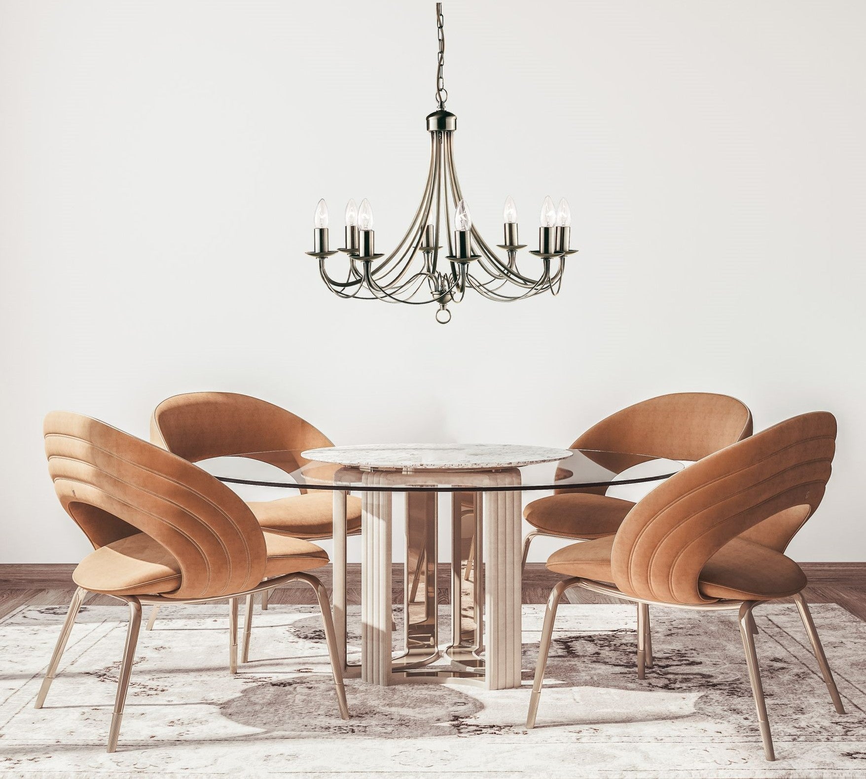 Searchlight Marsh Antique Brass 8 Light Multi-arm Fitting, Birdcage Design