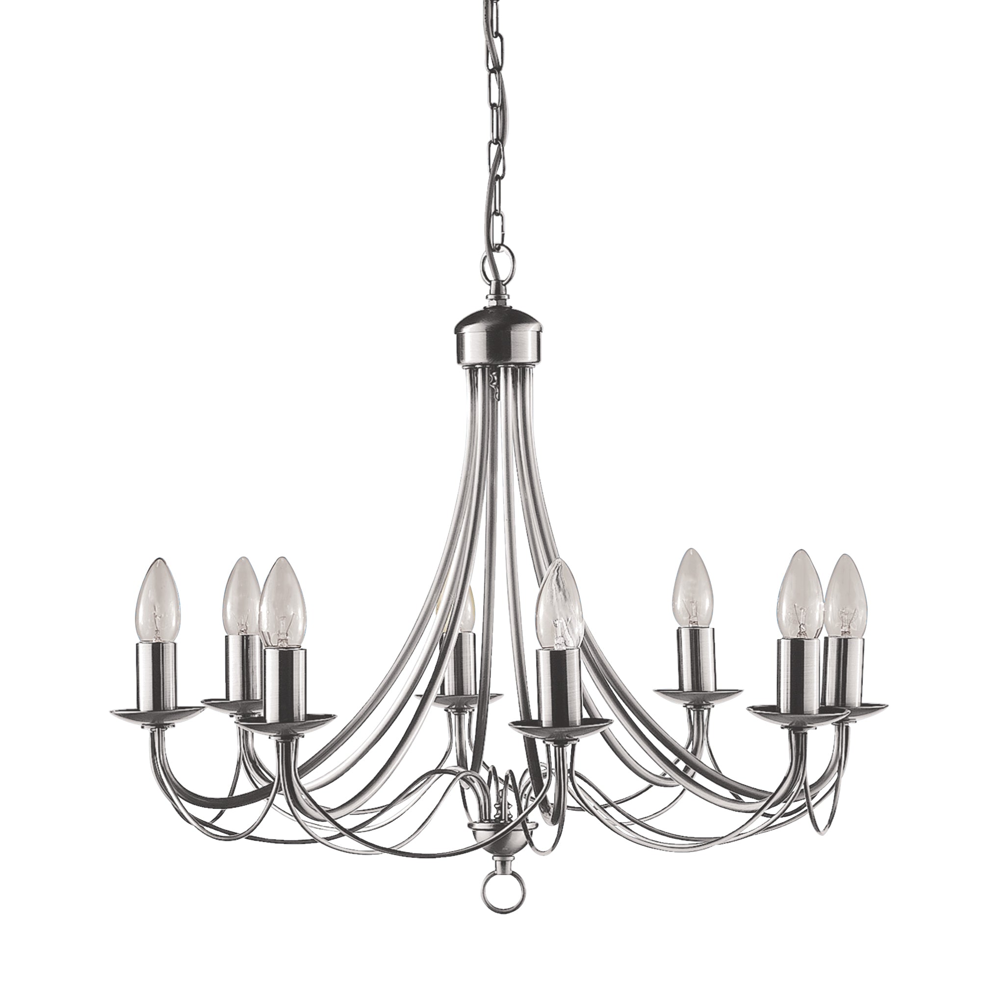 Searchlight Marsh Satin Silver 8 Light Multi-arm Fitting, Birdcage Design