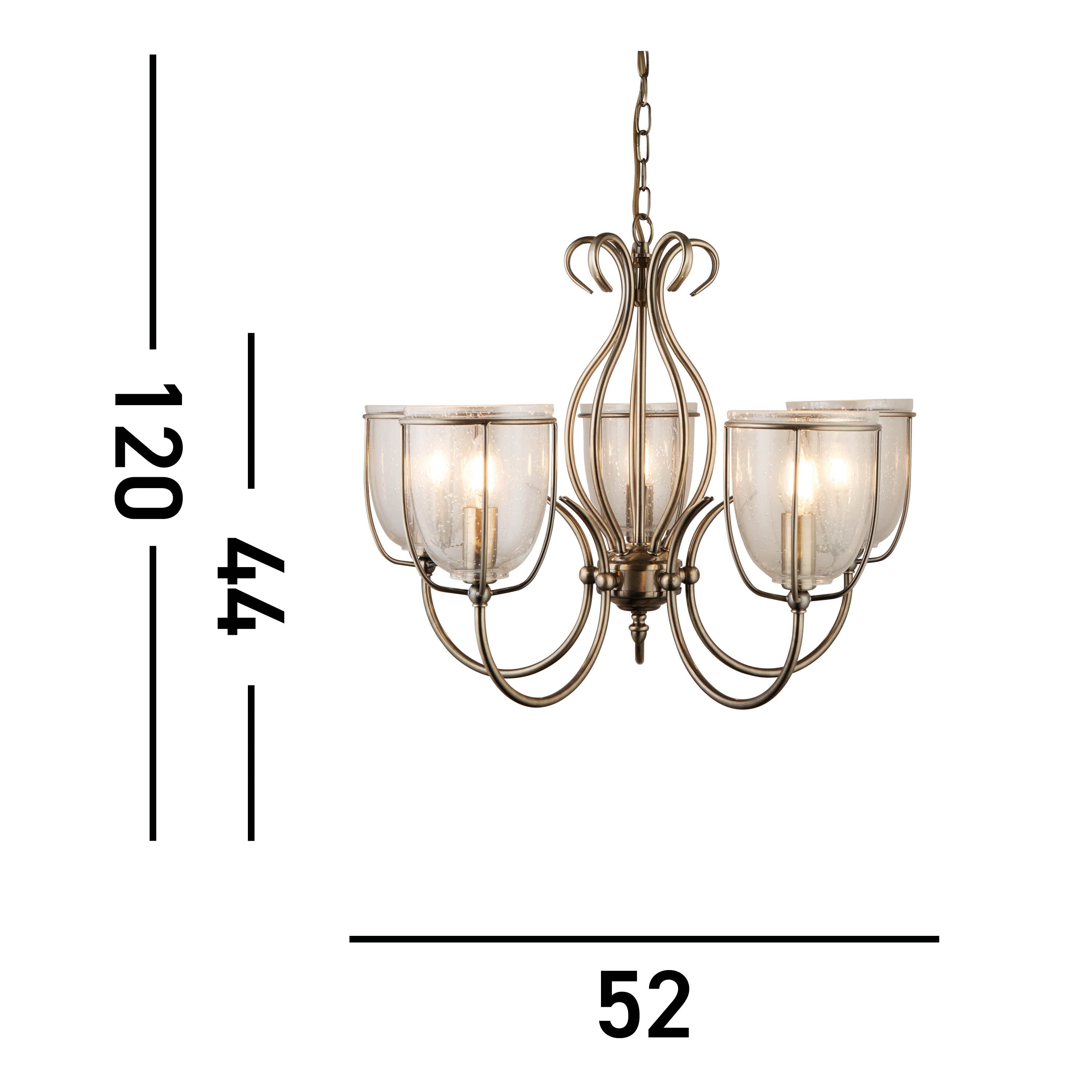 Searchlight Sims Antique Brass 5 Light Fitting With Clear Seeded Glass Shades